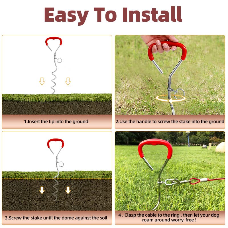 Dog Tie Out Stake And Dog Run Cable, 20Ft Long Dog Lead With Dog Yard Stake, Dog Chains 20Ft For Outside, Dog Yard Leash And Stake For Camping & Beach, Dog Tie Out Tether For Medium Large Dogs