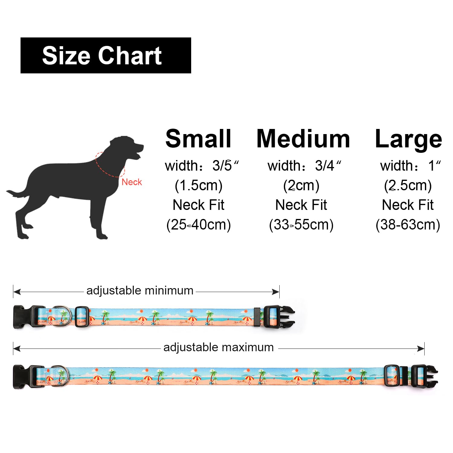 Suredoo Adjustable Dog Collar With Patterns, Ultra Comfy Soft Nylon Breathable Pet Collar For Small Medium Large Dogs (M, Summer Beach)