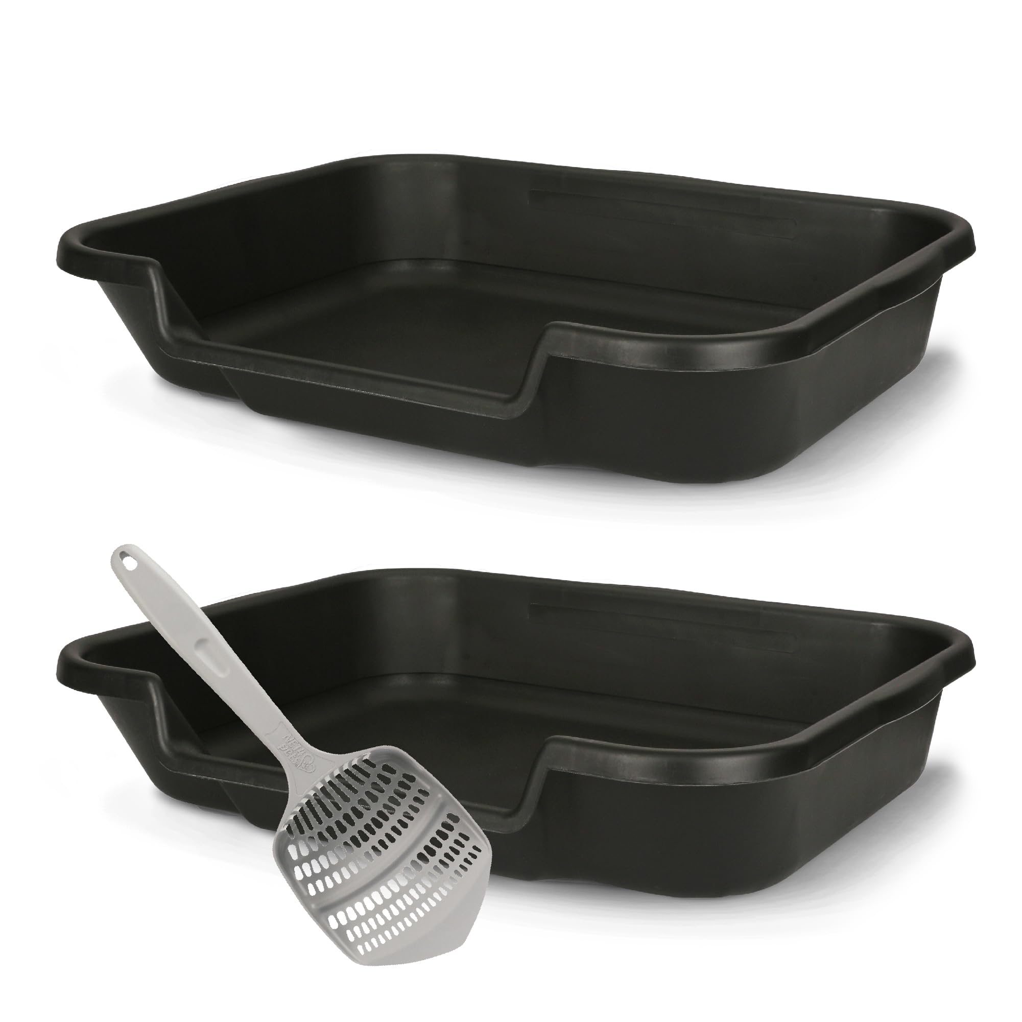 KittyGoHere Senior Cat Litter Box 2 Pack, Large Black Low Entrance Kitty Litter Box, Sized for Cats Comfort, Perfect for Senior 