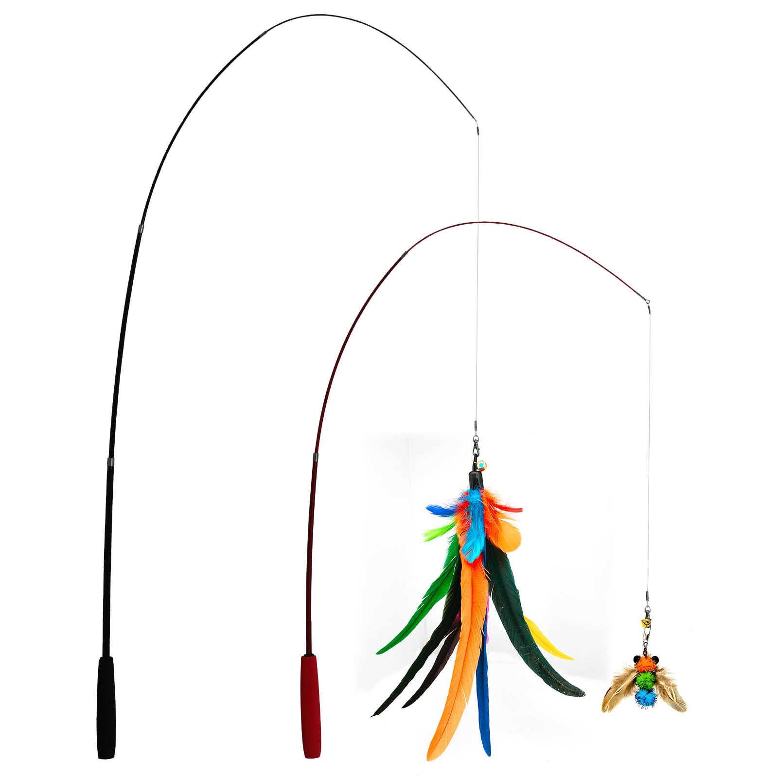 Miwoowim 2Pcs Ultra-Long Cat Teaser(50''+38'')+9Pcs Da Bird Feather Refills, Fishing Pole Toy,Interactive Toys -Retractable Cat
