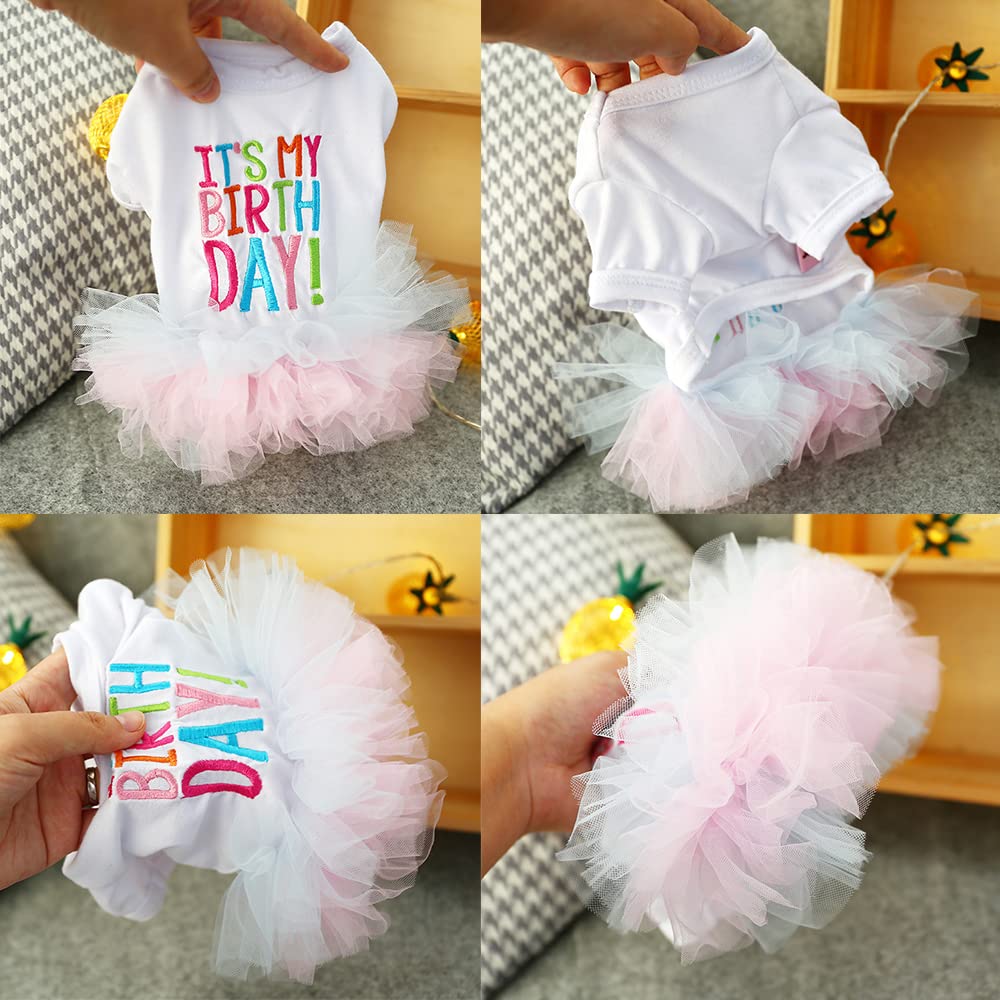 Aniac Girl Dog Birthday Tutu Dresses Puppy Lace Skirt And Hairpin Cat Birthday Princess Dress Pet Clothes For Cats Small Dogs (L