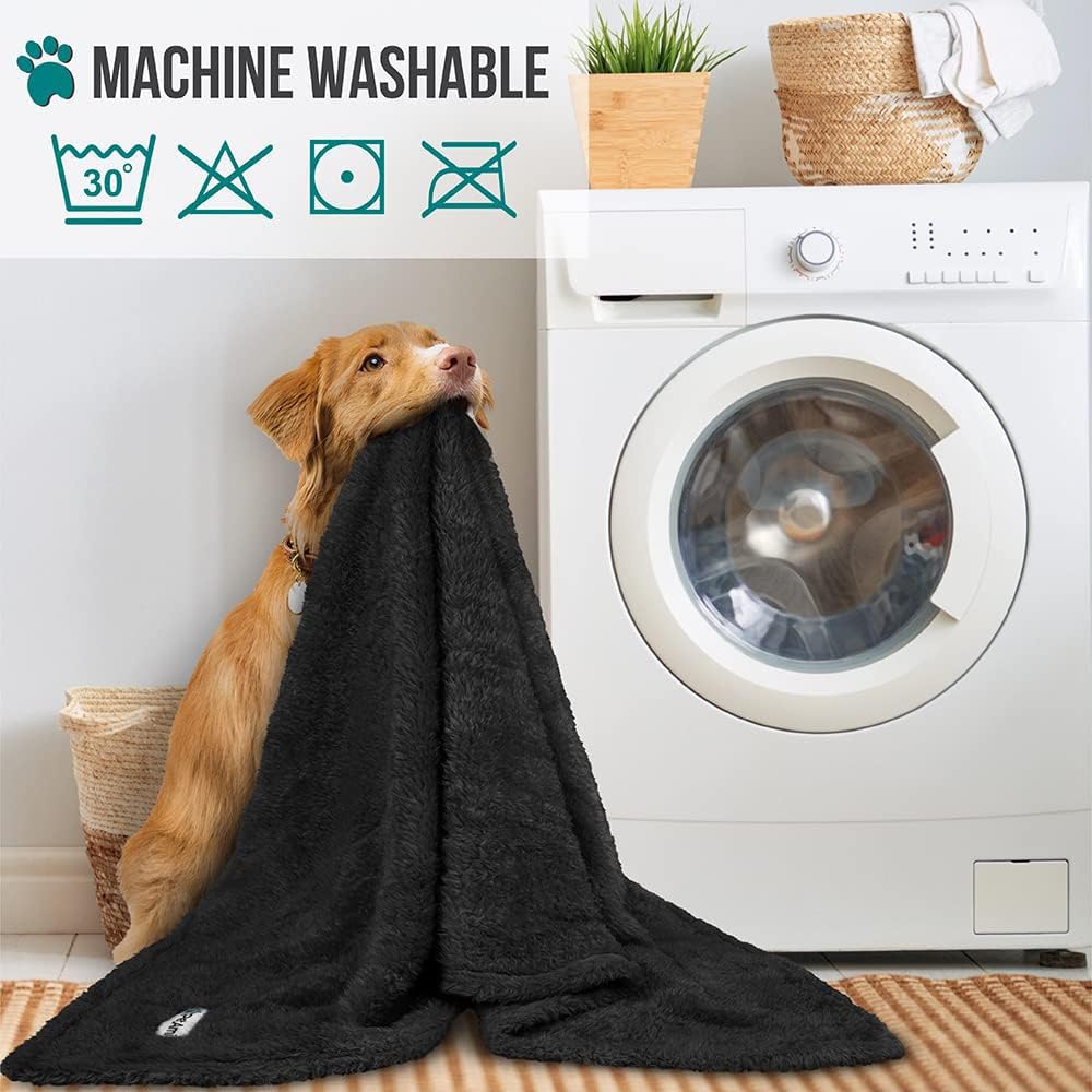 Petami Dog Blanket For Large Medium Dogs Black, Fluffy Soft Puppy Blanket, Sherpa Fleece Cat Blanket For Kitten Doggie, Calming Pet Blanket Throw For Bed Washable Sofa Couch Cover, Large 40X60