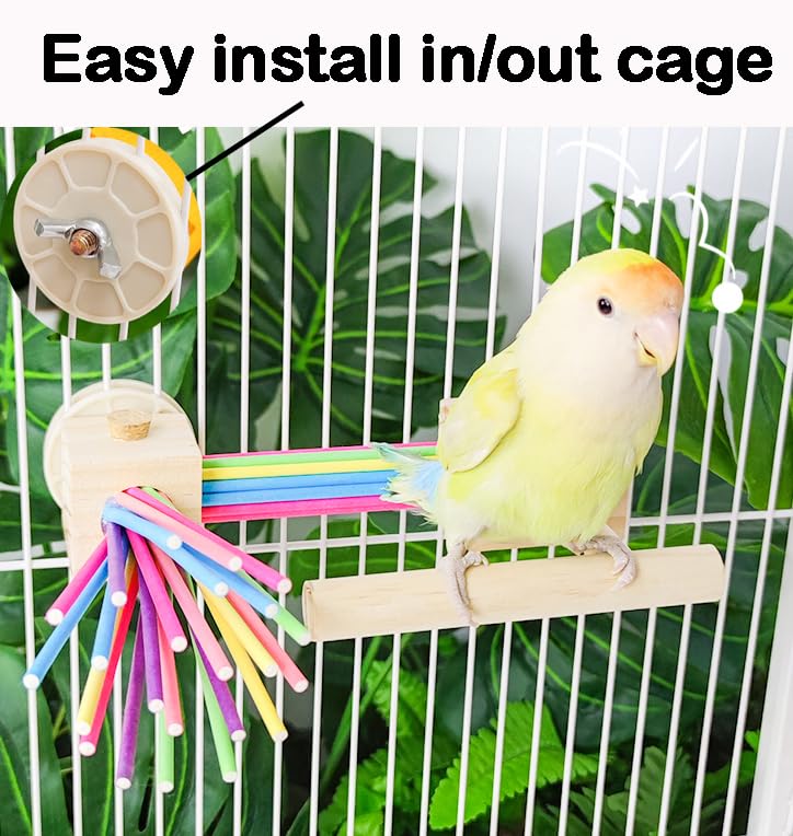 Parrot Cage Toy(4 Funcitons) Perch Standing With Pine Wood Foraging Smart Toy Soft Corks For Small To Regular Size Parrot Cockat