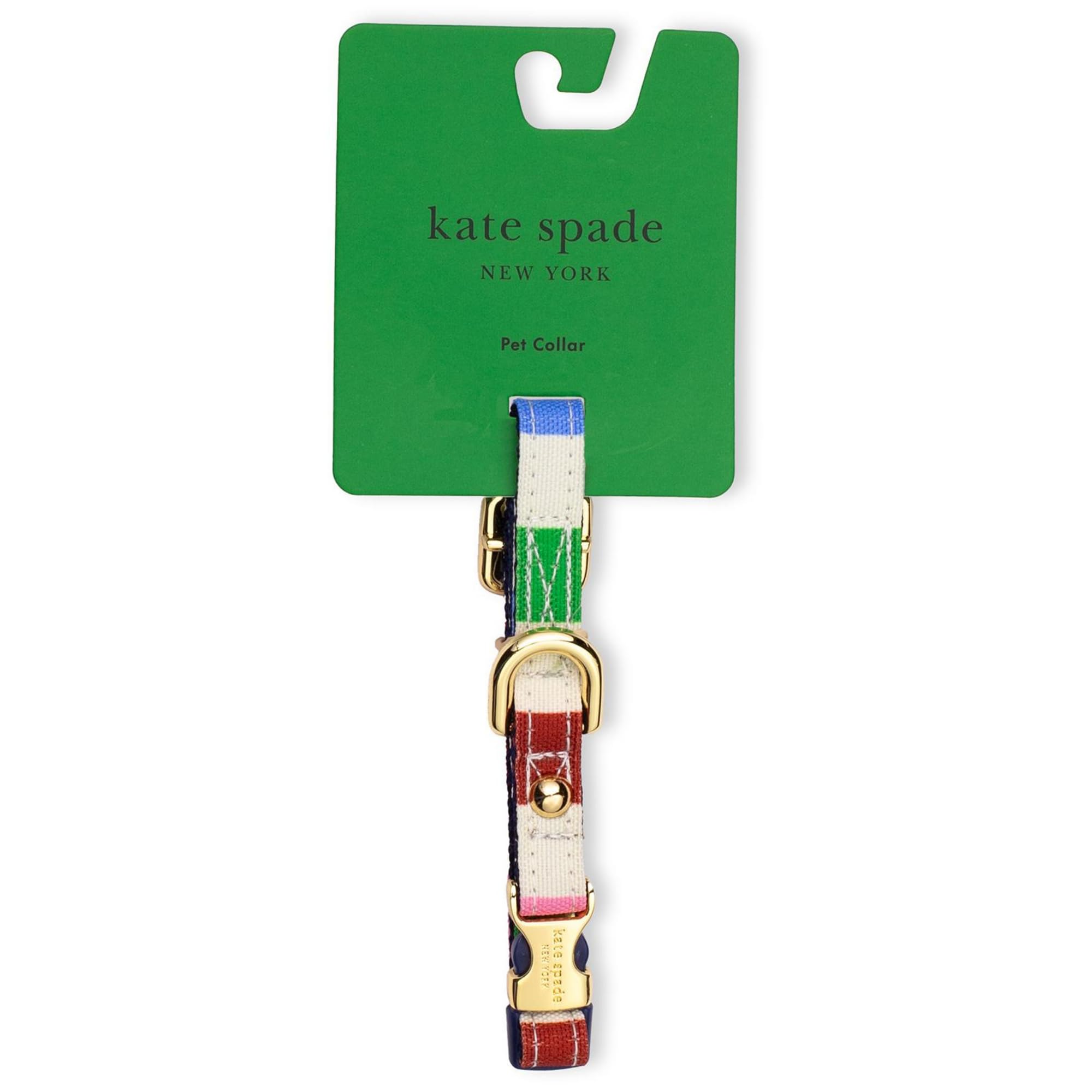 Kate Spade New York Cute Dog Collar With Gold Metal Buckle, Adjustable Collar For Female Or Male Extra Small Dogs (Adventure Str