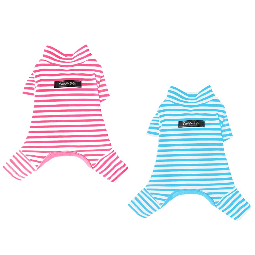Hdwk&Hped Soft Cotton Dog Pajamas For All Seasons, Striped Pet Bottoming Jumpsuit For Small Dog Cat Puppy (#3, Striped Style - 2
