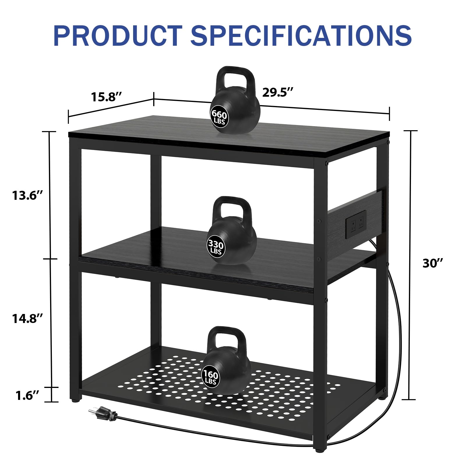 Livofloral 20-29 Gallon Fish Tank Stand with Power Outlets, 3-Tier Metal Aquarium Stand, Breeder Reptile Tank Stand with Shelf f