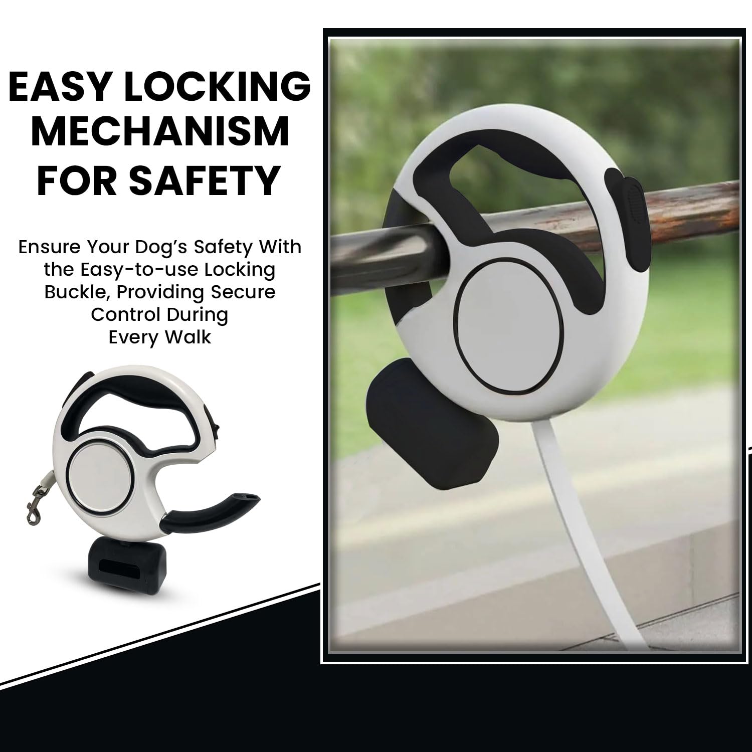 Best Dog Supplies Luxurious White&Black Led-Retractable Dog Leash 10Ft/3M - Rechargeable Pet Leash With Led Flashlight One-Hande