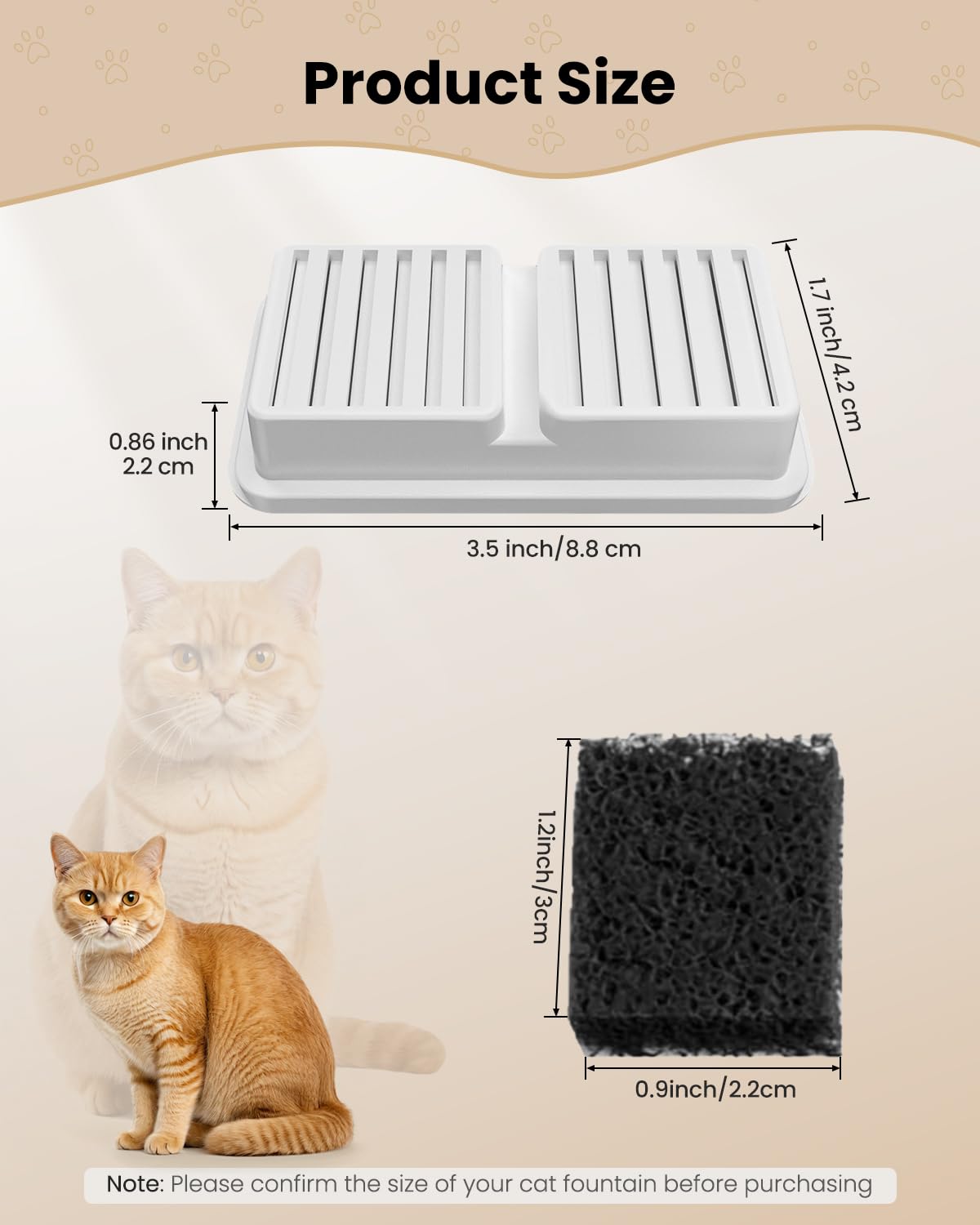PawPoll Cat Water Dispenser Filter - 6 Replacement Cartridges & Sponges for Pet Fountain, White