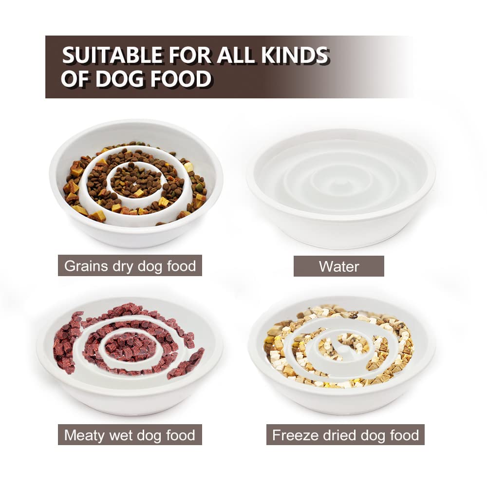GH Ceramic Slow Feeder Dog Bowl, 3 Cups, 2 Dog Flying Discs Included - White