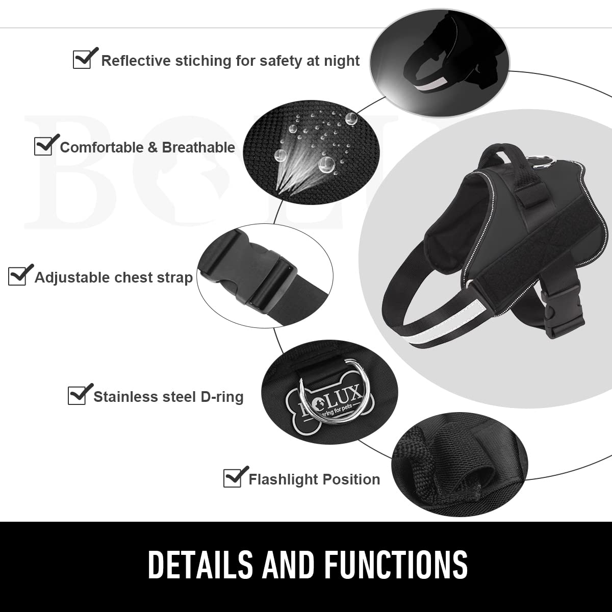 Bolux Dog Harness, No-Pull Reflective Dog Vest, Breathable Adjustable Pet Harness With Handle For Outdoor Walking - No More Pulling, Tugging Or Choking (Black, Xxl)