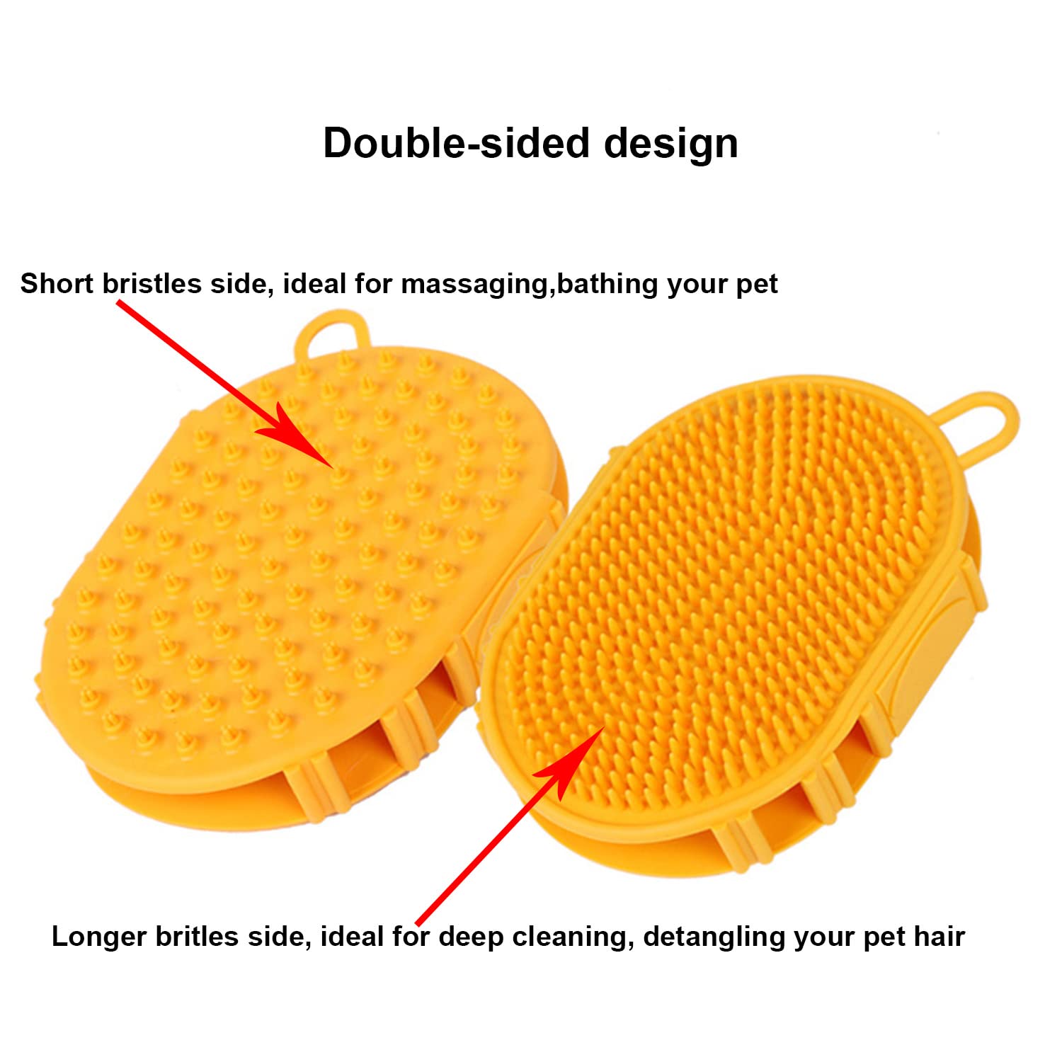 Ewinoom Dog Grooming Shampoo Brush, Pet Soothing Massage Rubber Bristles Curry Comb, Bath Gloves For Dogs And Cats Washing, Double-Sided Available, Yellow