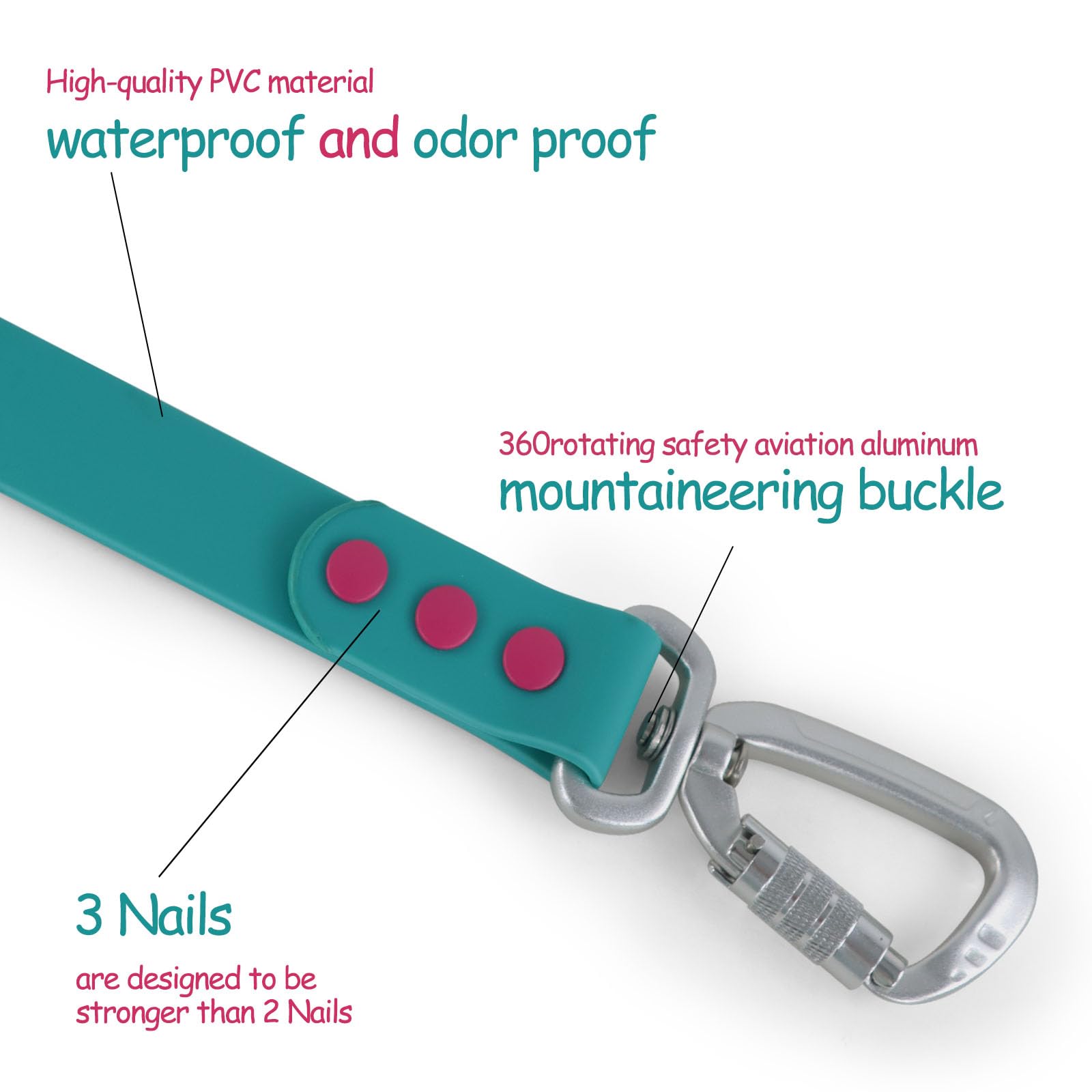 Wolfone 6Ft Safety Auto-Lock Carabiner Dog Leash Soft Handle Waterproof Cute Colored Leash For Dogs Viridian Green
