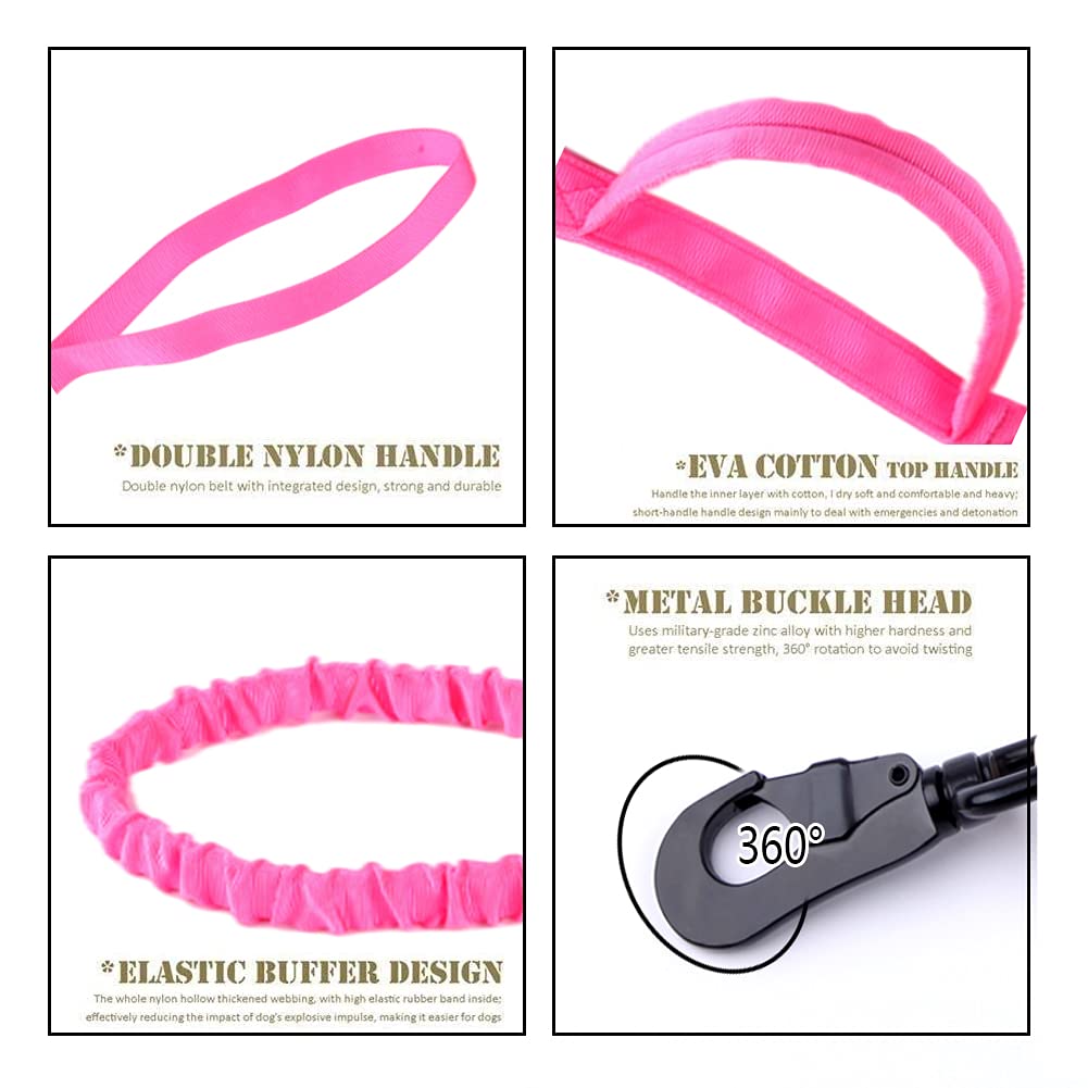 Tactical Dog Collar And Leash Set Tactical Dog Collar With Handle Bungee Leash Adjustable Military Training Nylon Collar Dog Training Collar Leash Set With Control Handleand Metal Buckle (Pink Xl