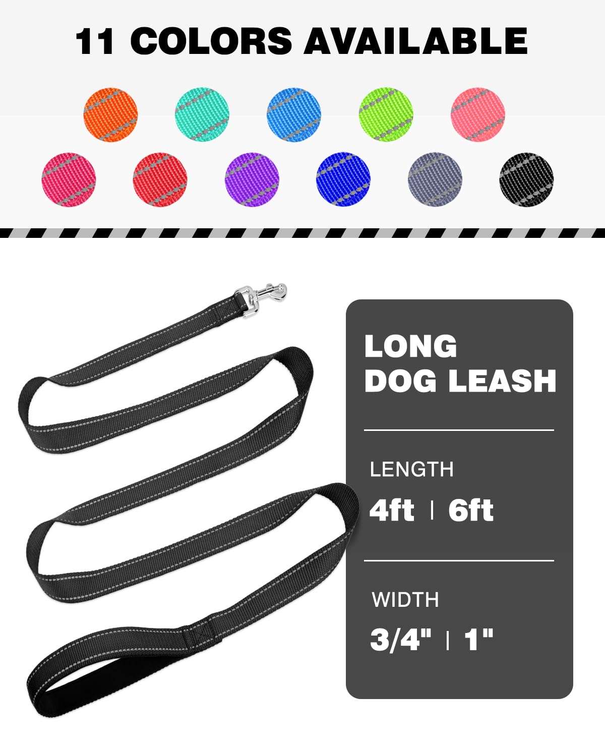 Erbine 6FT Reflective Nylon Dog Leash with Soft Padded Handle for Walking, Running and Training, Supports Small Medium and Large