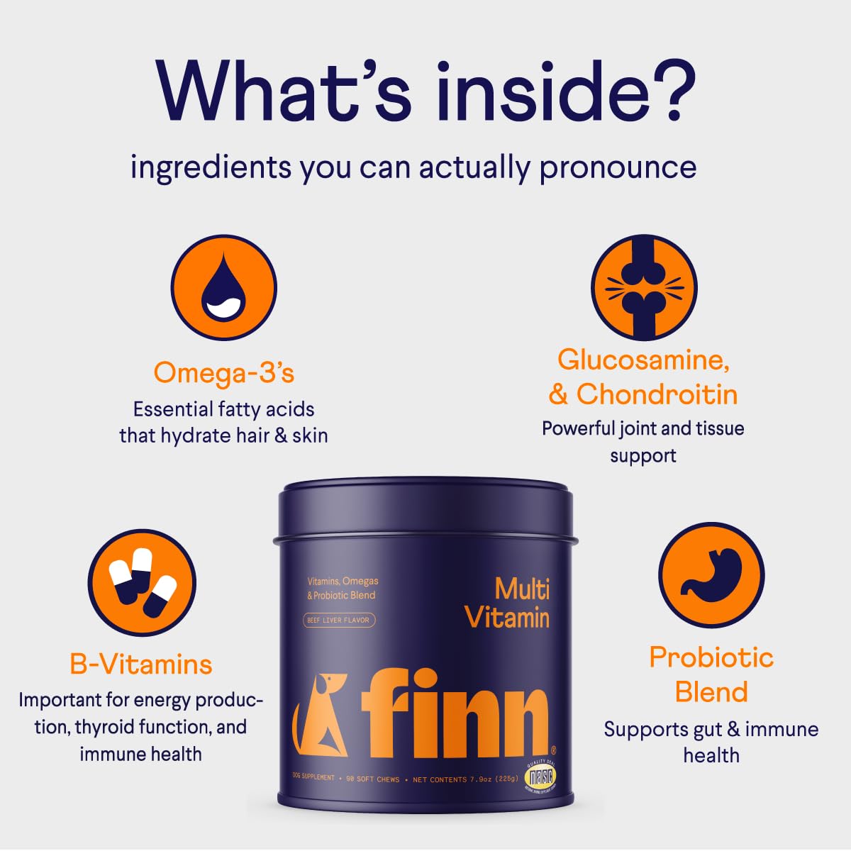 Finn All-in-1 Multivitamin for Dogs - Daily Multi with Probiotics, Omegas & Nutrients to Support Everyday Wellness - 90 Soft Che