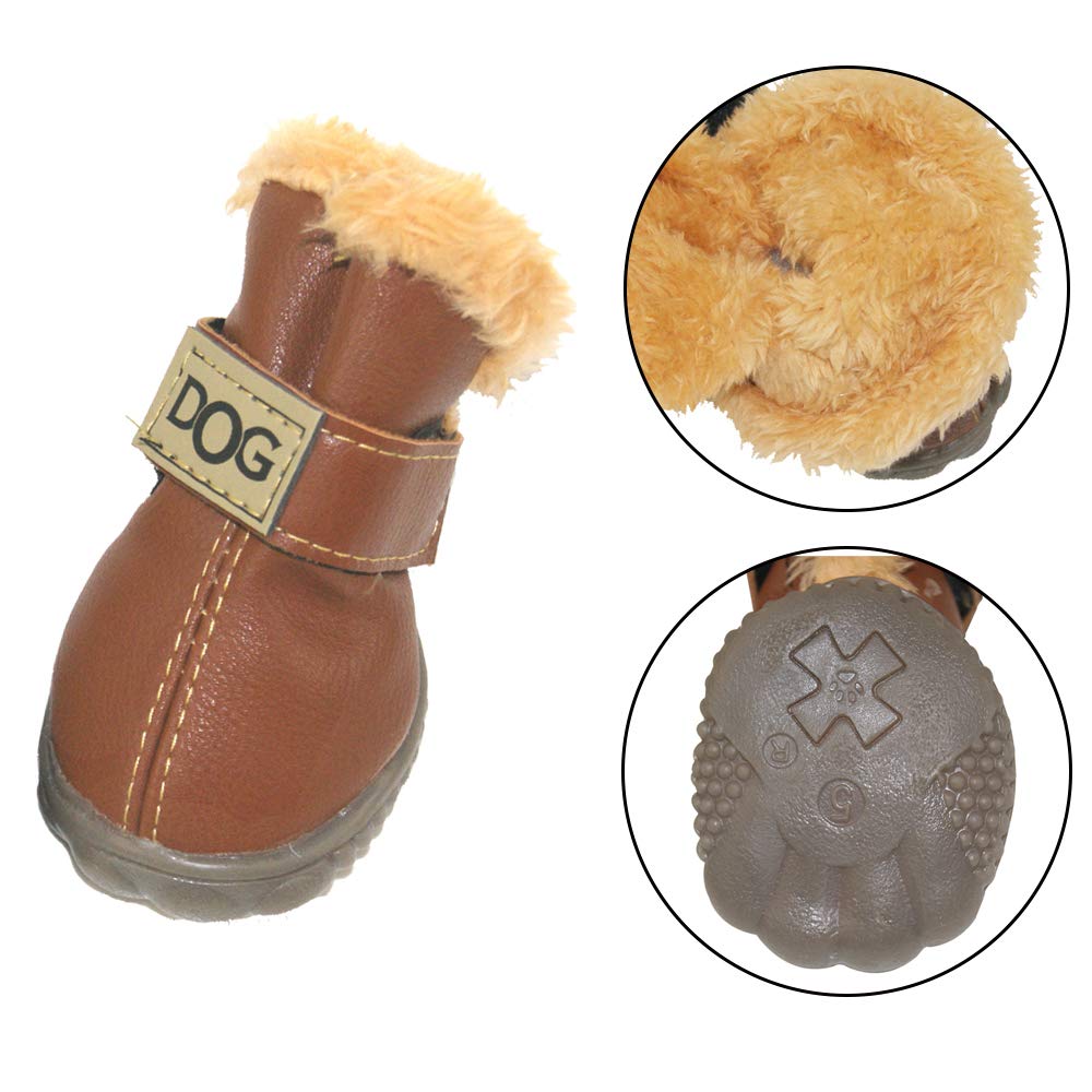 Winsoon Dog Australia Boots Pet Antiskid Shoes Winter Warm Skidproof Sneakers Paw Protectors 4-Pcs Set (Size 6, Light Brown)