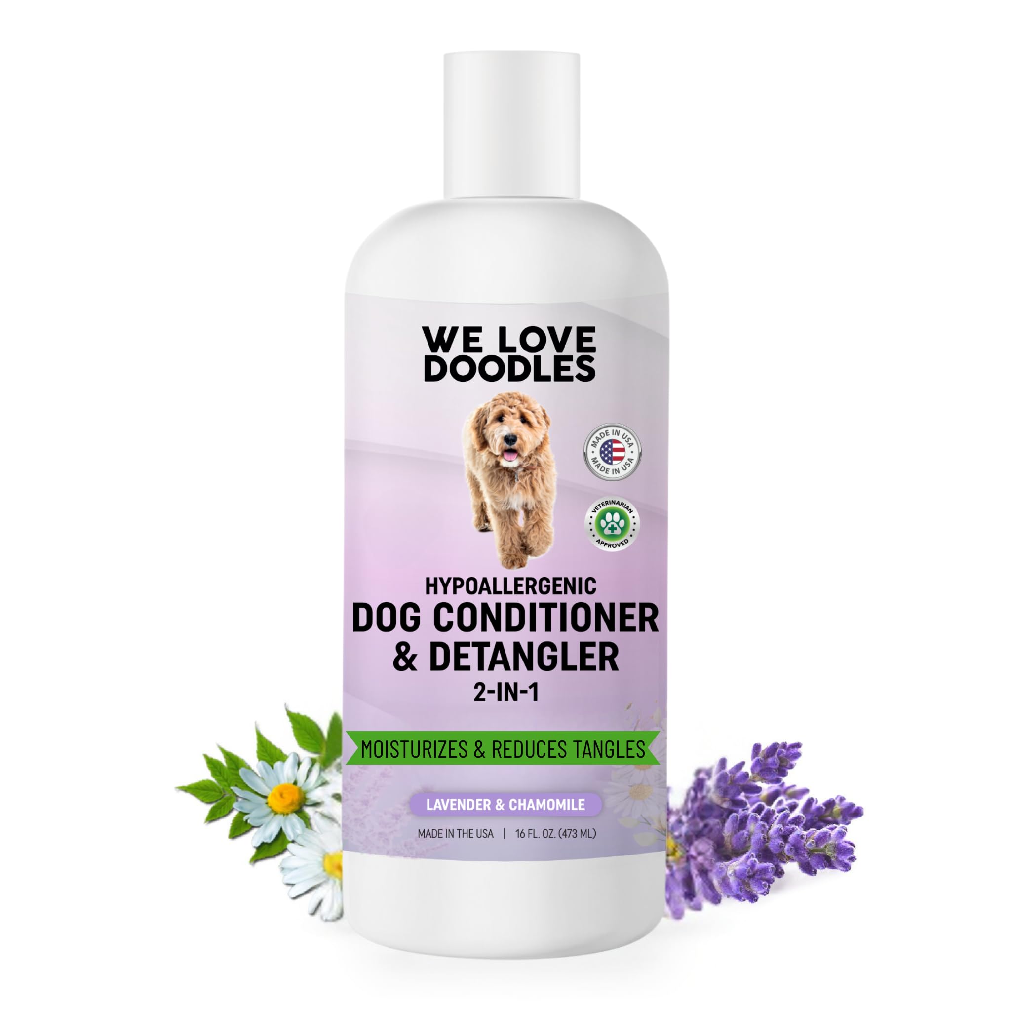 Dog Conditioner & Detangler, 2-in-1 Conditioner for Allergies & Itching, Made in USA, Lotion Treatment for Dogs, Perfect for Poo