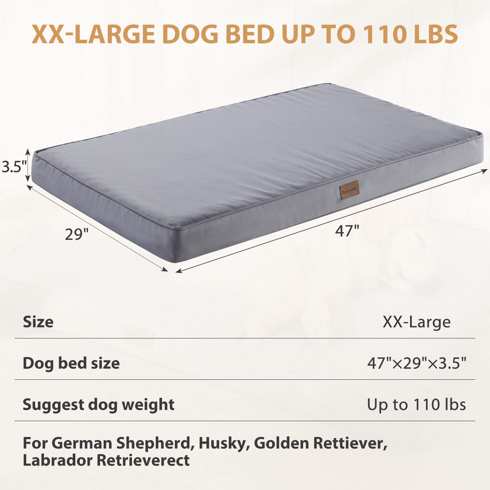 Bfpethome Outdoor Dog Bed For Large Dogs, Waterproof, Orthopedic With Removable Washable Cover, Egg Crate Foam Mat (47 X 29 In,