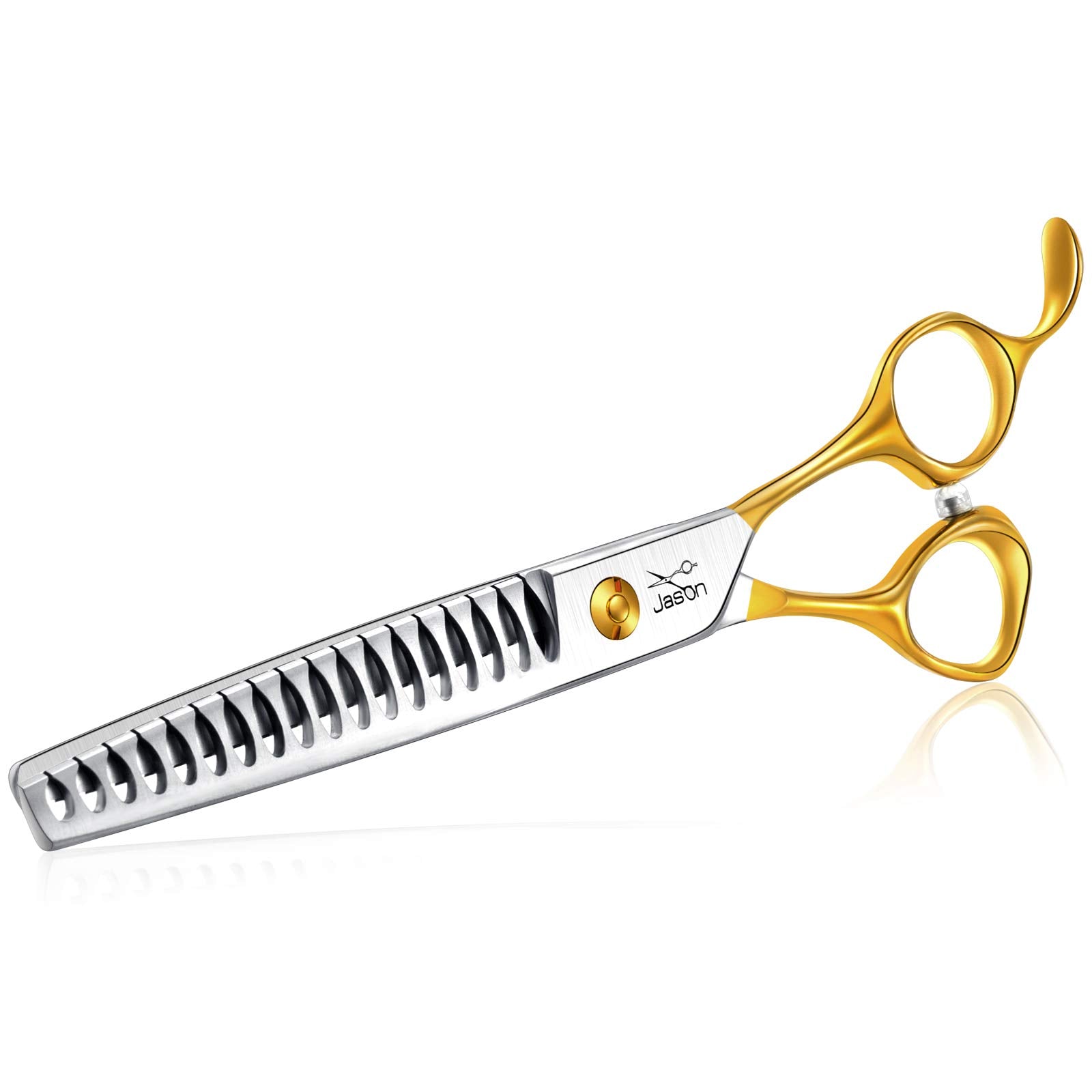 Jason 7.5' 18-Teeth Chunkers Shears For Dogs Cats Grooming Texturizing Blending Thinning Scissor Pets Trimming Kit Sharp Gold Shear For Right Handed Groomers