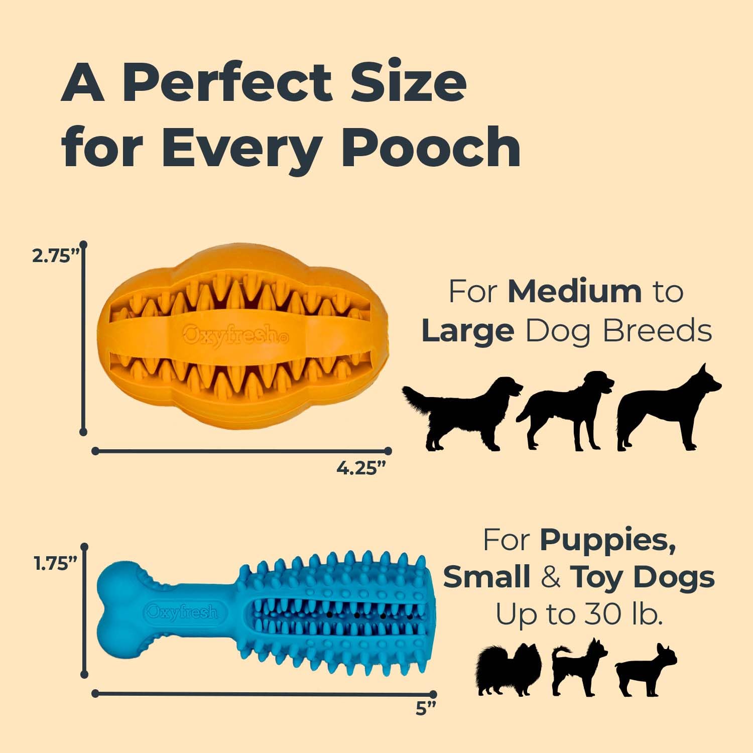 Oxyfresh Dog Dental Chew Toy - Best Durable Rubber Dog Toy & Puppy Teething Toy - Helps Remove Plaque, Cleans Teeth & Freshens B