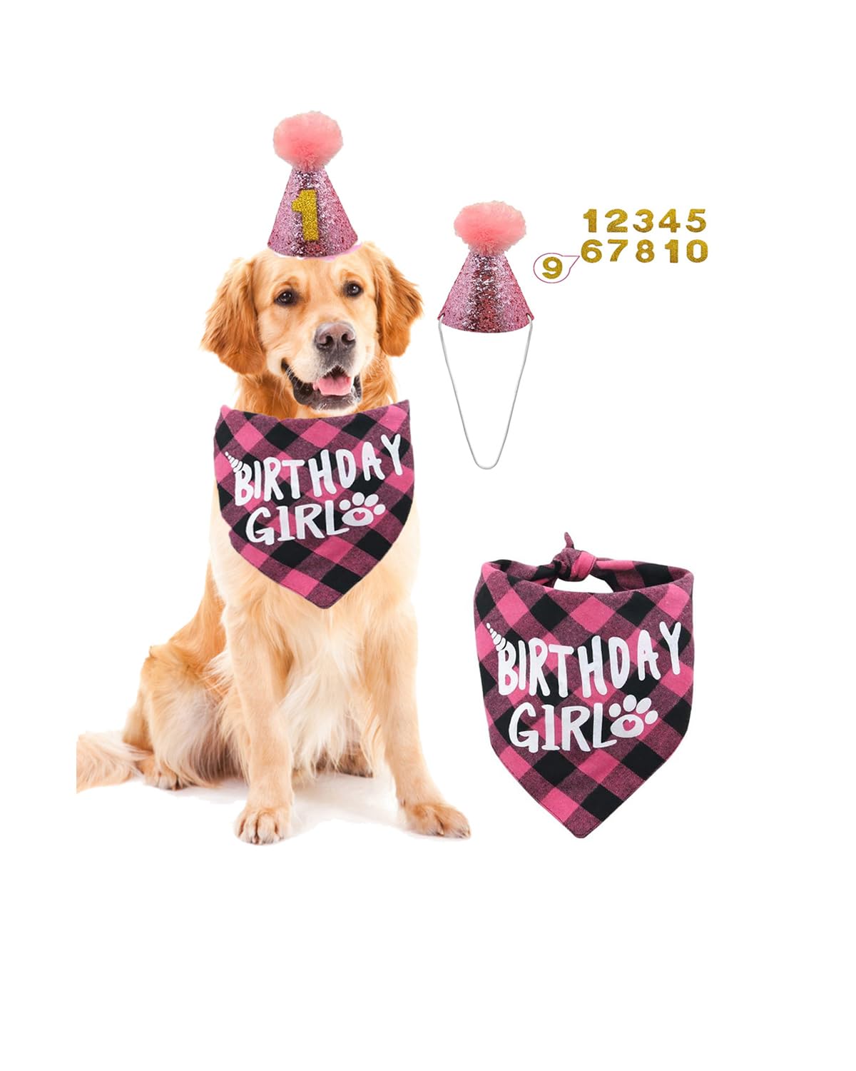 Dog Birthday Party Supplies,Birthdays Girl Dogs Bandana,Dog Birthday Scarf Hat With Numbers Fits Dogs With Neck Circumference Le