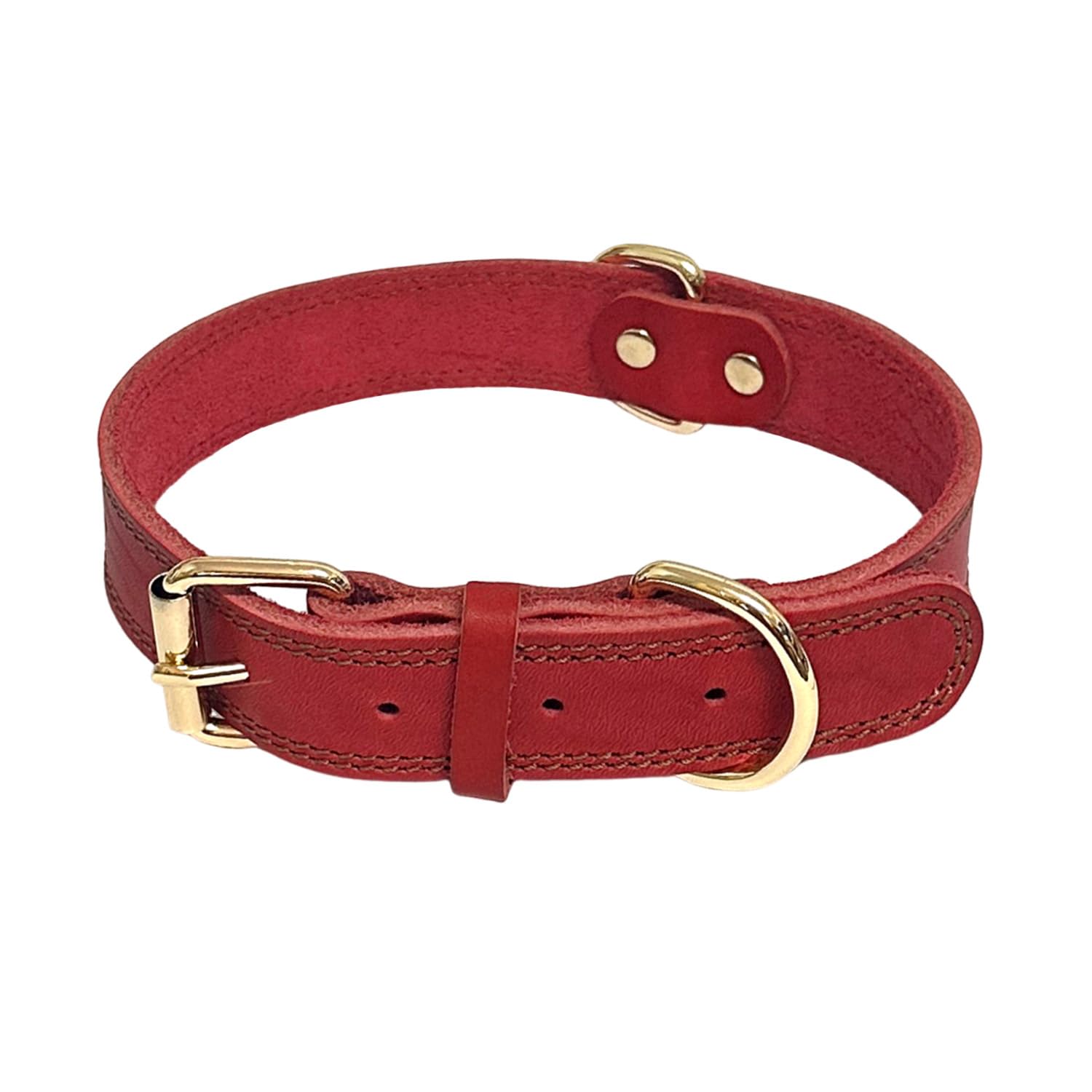 Lwbmg Leather Dog Collar,Heavy Duty Dog Collar,Soft And Strong Leather Adjustable Dog Collar For Medium Large Dogs Red Large