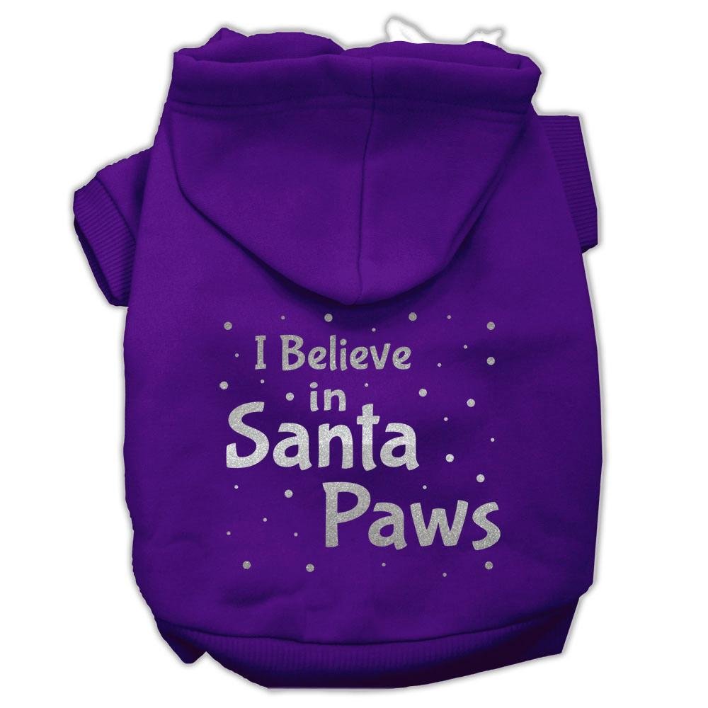 Christmas Pet, Dog & Cat Hoodie Screen Printed, &quot;I Believe In Santa Paws&quot; Purple LG (10-14 lbs.)