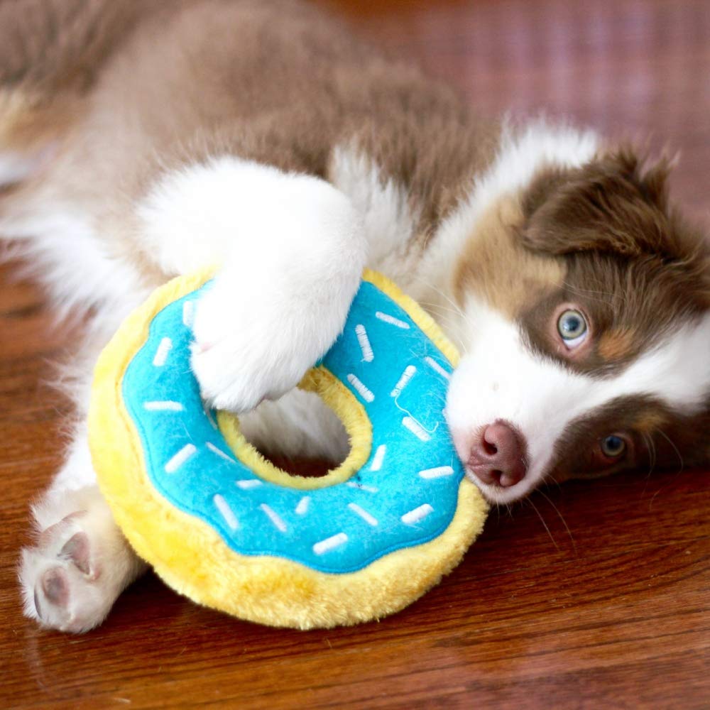 Zippypaws - Original Donutz - No Stuffing, Squeaky Plush Dog Toy - Blueberry, Original Size