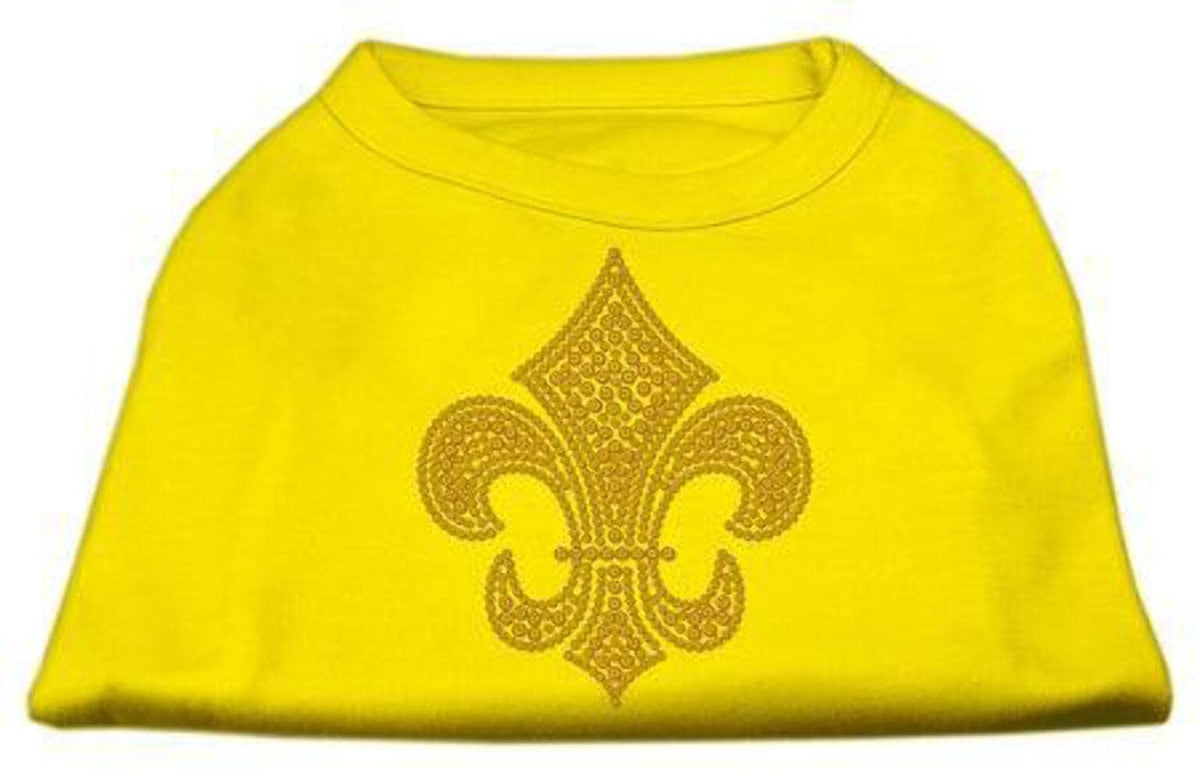 Pet Dog & Cat Shirt Rhinestone, &quot;Gold Fleur De Lis&quot; Yellow LG (10-14 lbs.)