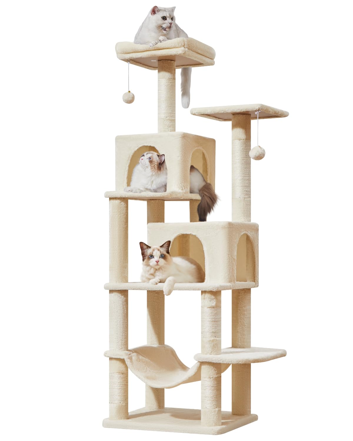 Taoqimiao Cat Tree, 61-Inch Cat Tower For Indoor Cats, Plush Multi-Level Cat Condo With 5 Scratching Posts, 2 Perches, 2 Caves, 