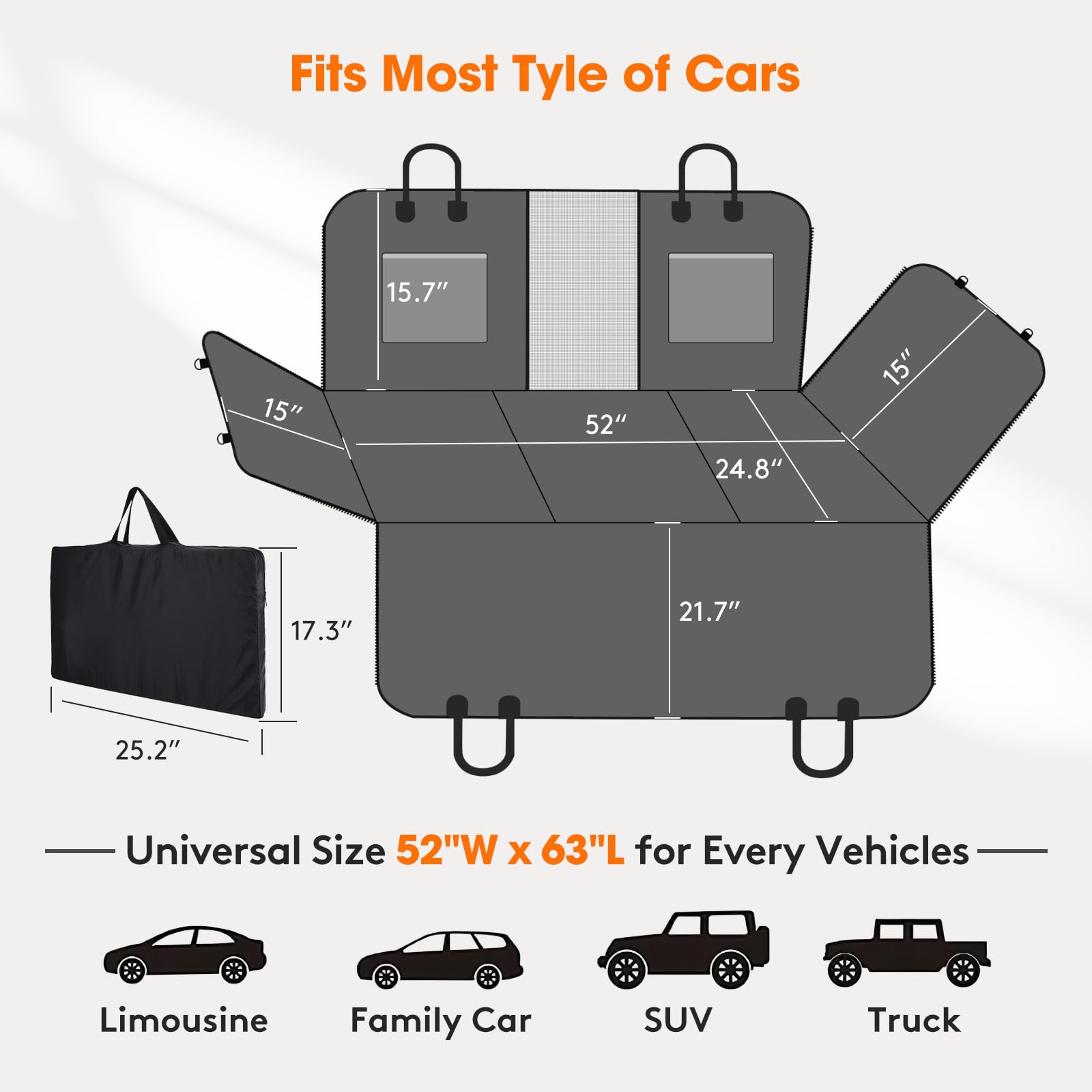 MIXJOY Back Seat Extender for Dogs, Hard Bottom Dog Car Seat Cover for Back Seat Protector, Waterproof Dog Backseat Cover for Ca