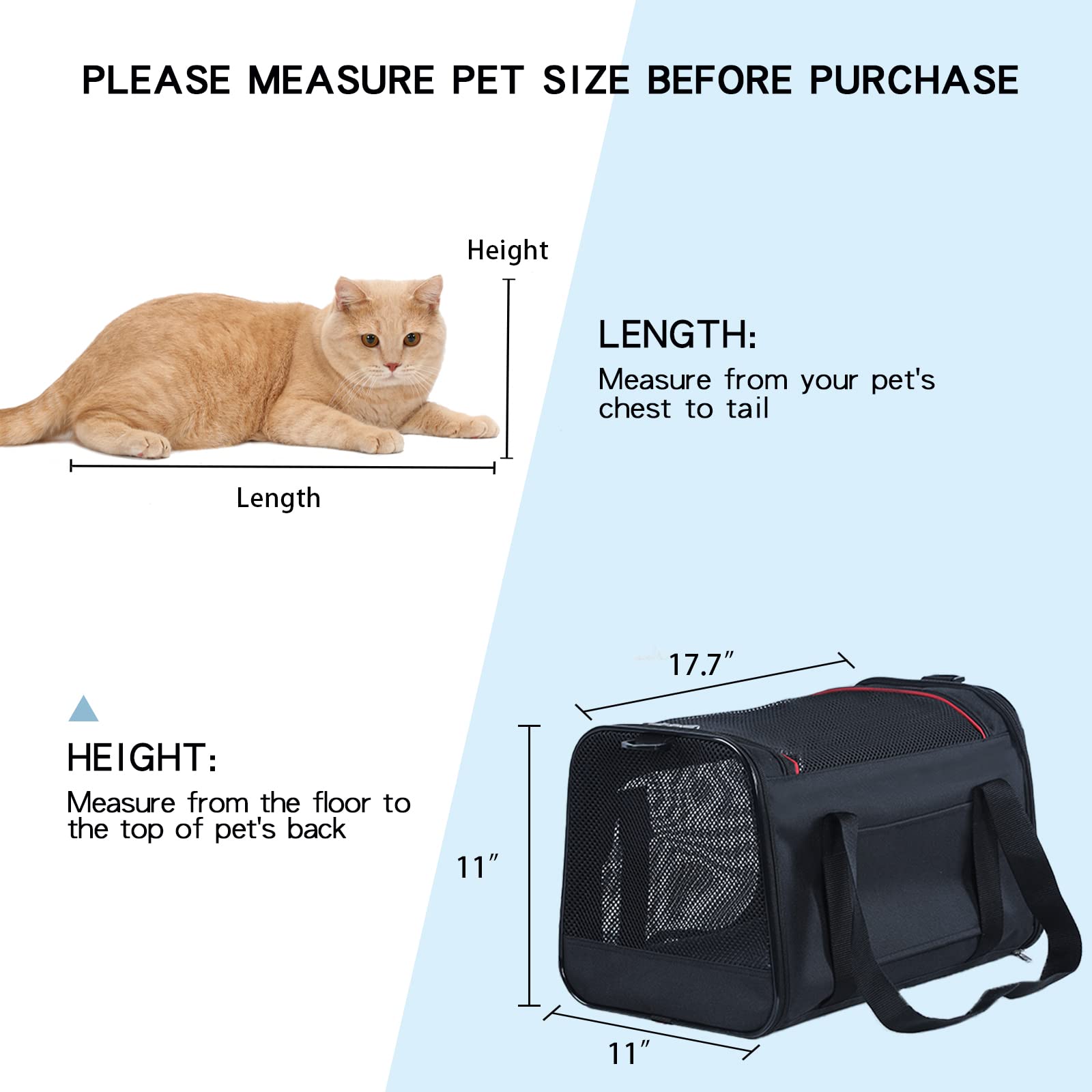 A 4 Pet Black Soft-Sided Cat Carrier - Airline Approved, Portable, Washable, Size M for Kittens, Puppies, Rabbits, and Hamsters