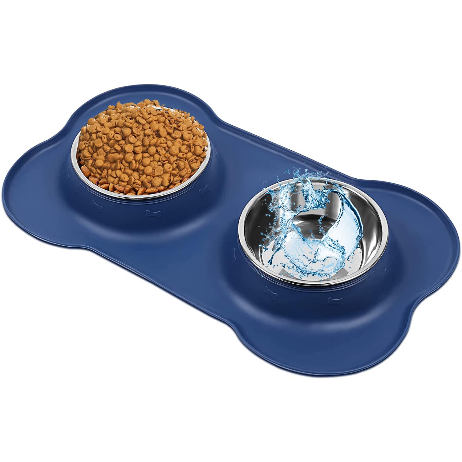 AsFrost Dog Food Bowls Stainless Steel Dog Food and Water Bowl Set, Dog Bowls No Spill Non Slip Silicone Mat, Dog Dishes for Sma