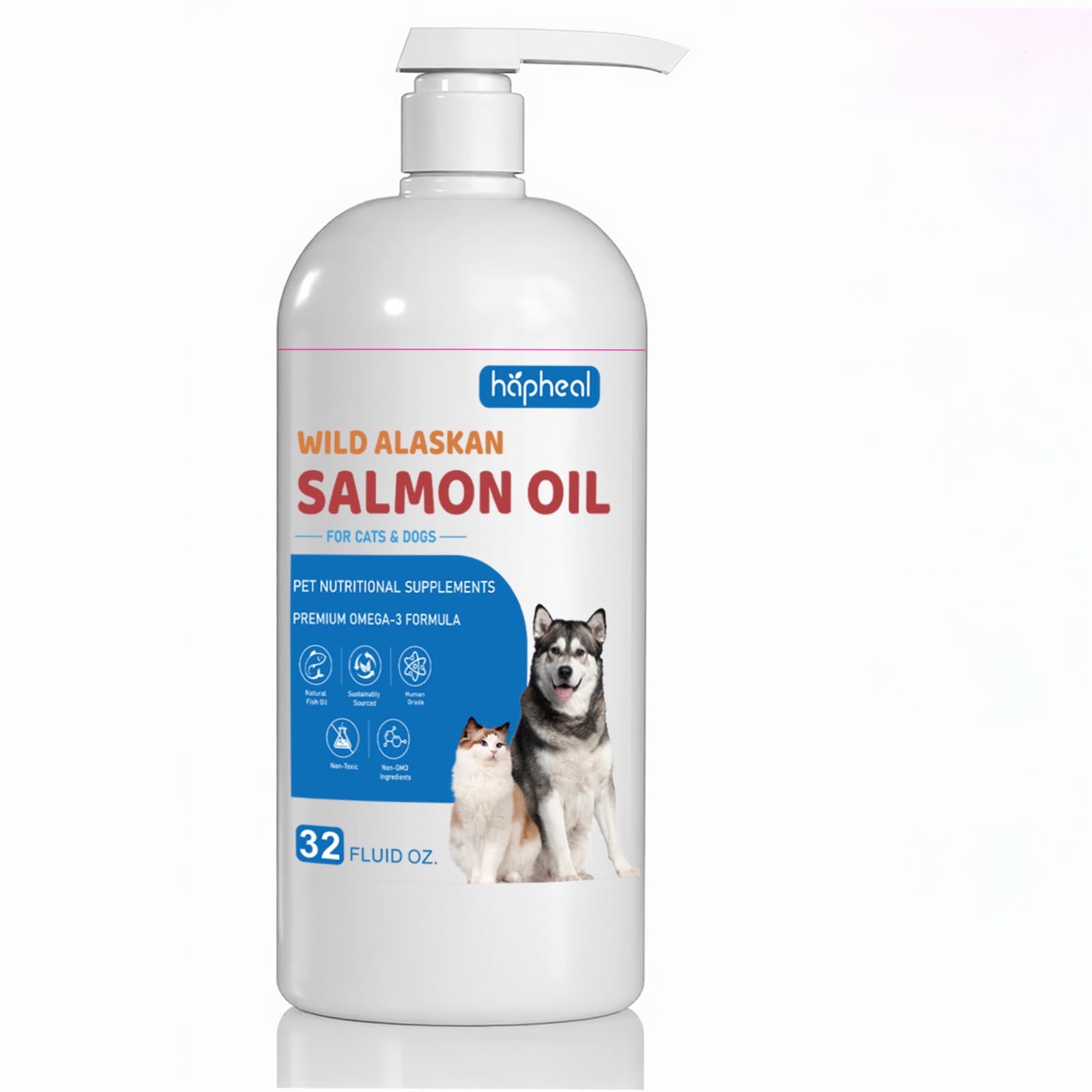 Wild-Caught Salmon Oil for Dogs & Cats - Omega 3 EPA DHA,Fish Oil Liquid Supplement for Skin & Coat Health (32 FLOZ Fish Oil)