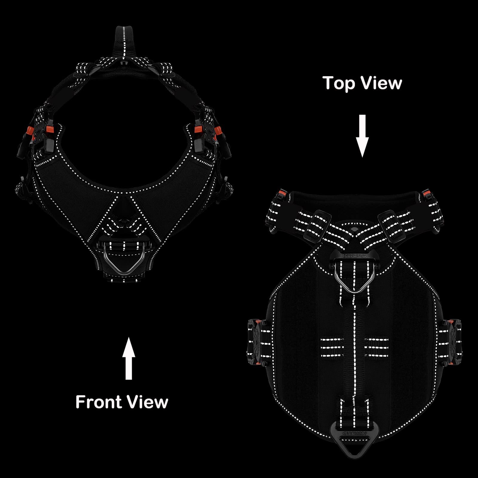 Icefang Gn8 Quick-Moving Tactical Dog Harness With Handle,Reflective In Training Walking K9 Vest,No-Pull Front Lead,5-Points Adjustable,Hook And Loop Panels (Elite Black, Medium (Pack Of 1))