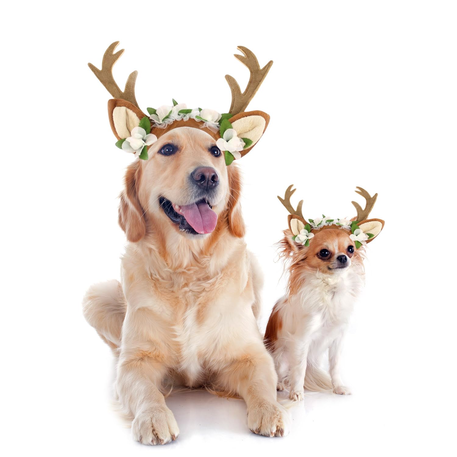 Fladorepet Pet Cat Dog Elk Antler Deer Horn Headband Headwear Hat,Halloween Christmas Dog Reindeer Deer Costume Outfits For Small Medium Large Dogs Pet Hair Accessories Apparel Gifts