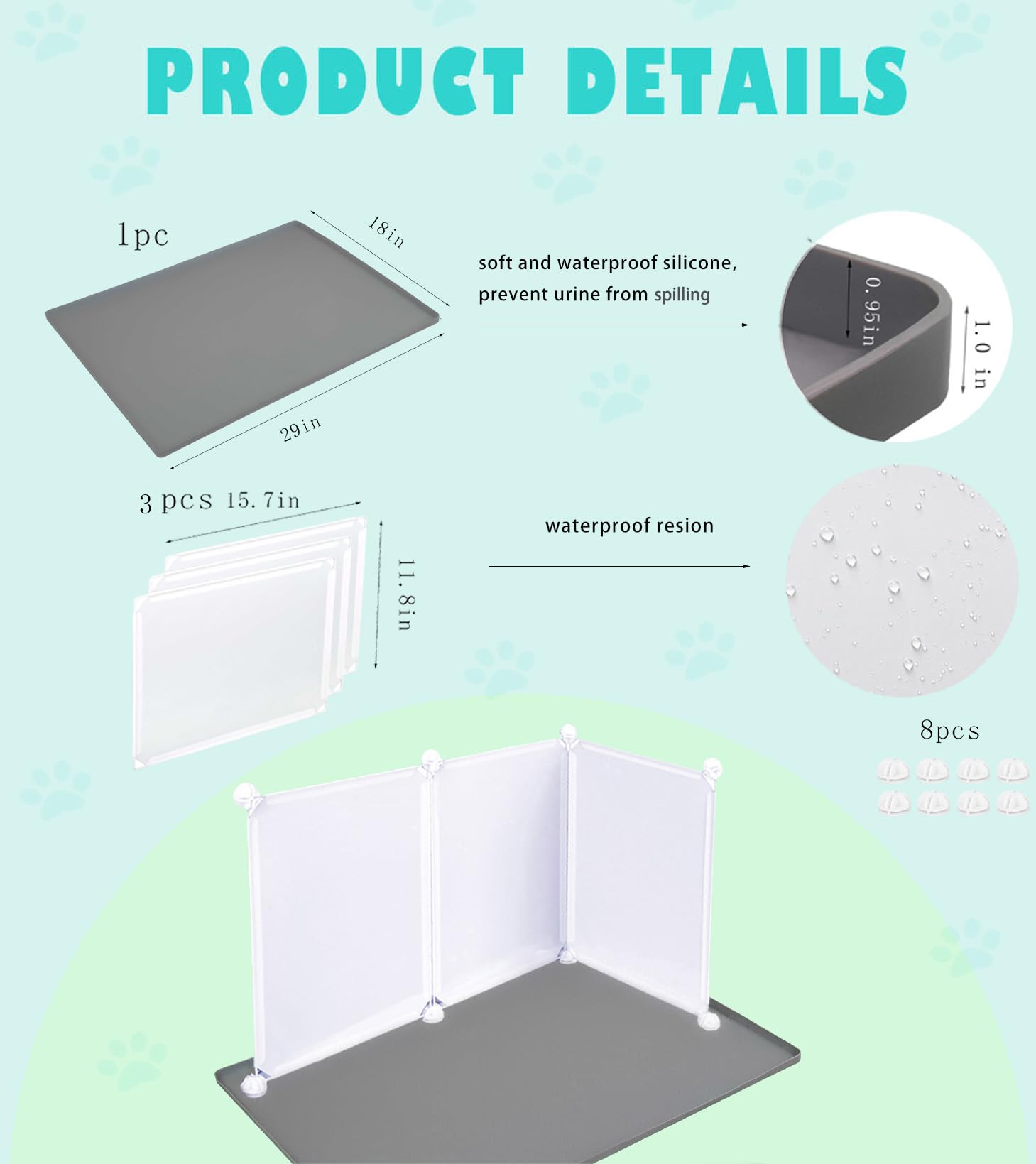 Dog Litter Box with High Walls,Indoor Dog Potty for Small and Medium Dogs,No Spill Pee Pad Holder Tray for Dogs Work with Most T