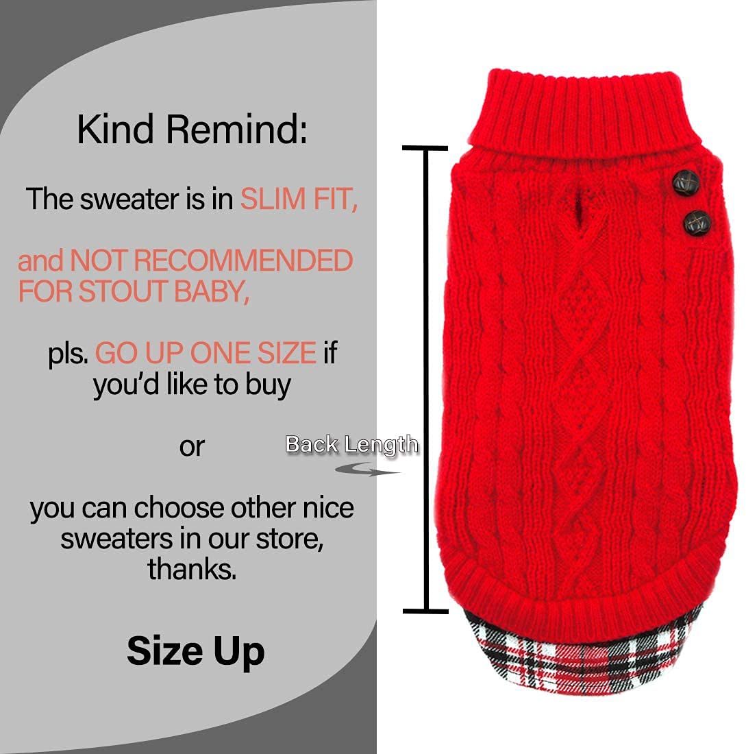 Kyeese Dogs Sweaters For Small Dogs With Leash Hole Turtleneck Red Dog Pullover Sweater With Gingham Patchwork Knit Warm Puppy Sweater