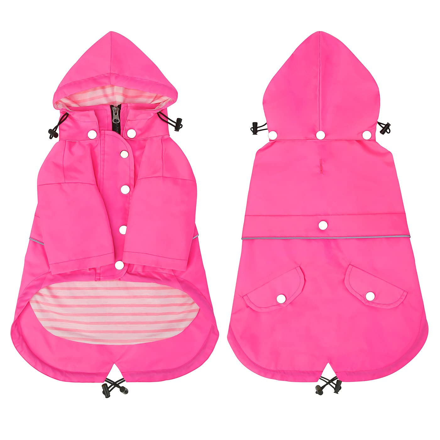 HDE Dog Raincoat Double Layer Zip Rain Jacket with Hood for Small to Large Dogs Pink - S
