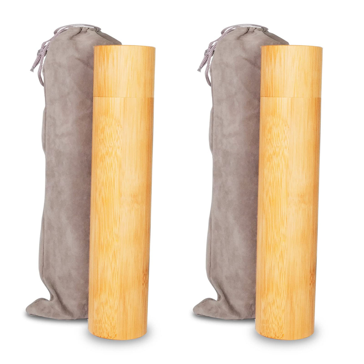 Set Of 2 Small Bamboo Scattering Urn Tubes And Gray Velvet Bags For Spreading Human Male Female Pet Dog Cat Cremation Ashes
