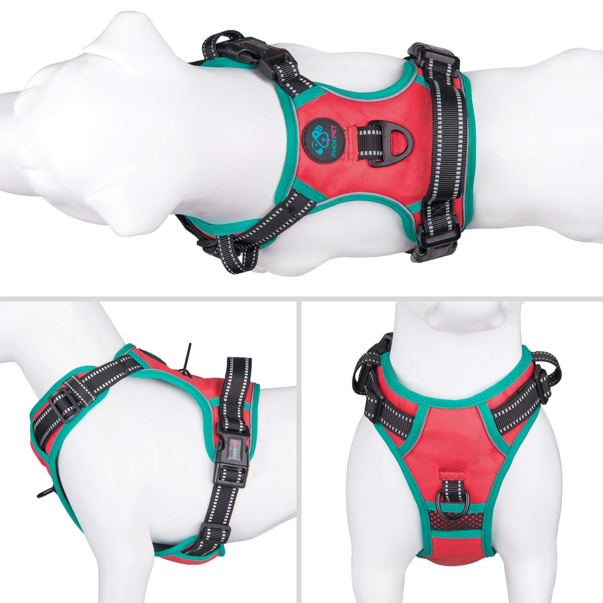 PHOEPET 2019 Upgraded No Pull Dog Harness,3M Reflective Adjustable Vest, with a Training Handle + 2 Metal Leash Hooks+ 3 Snap Bu