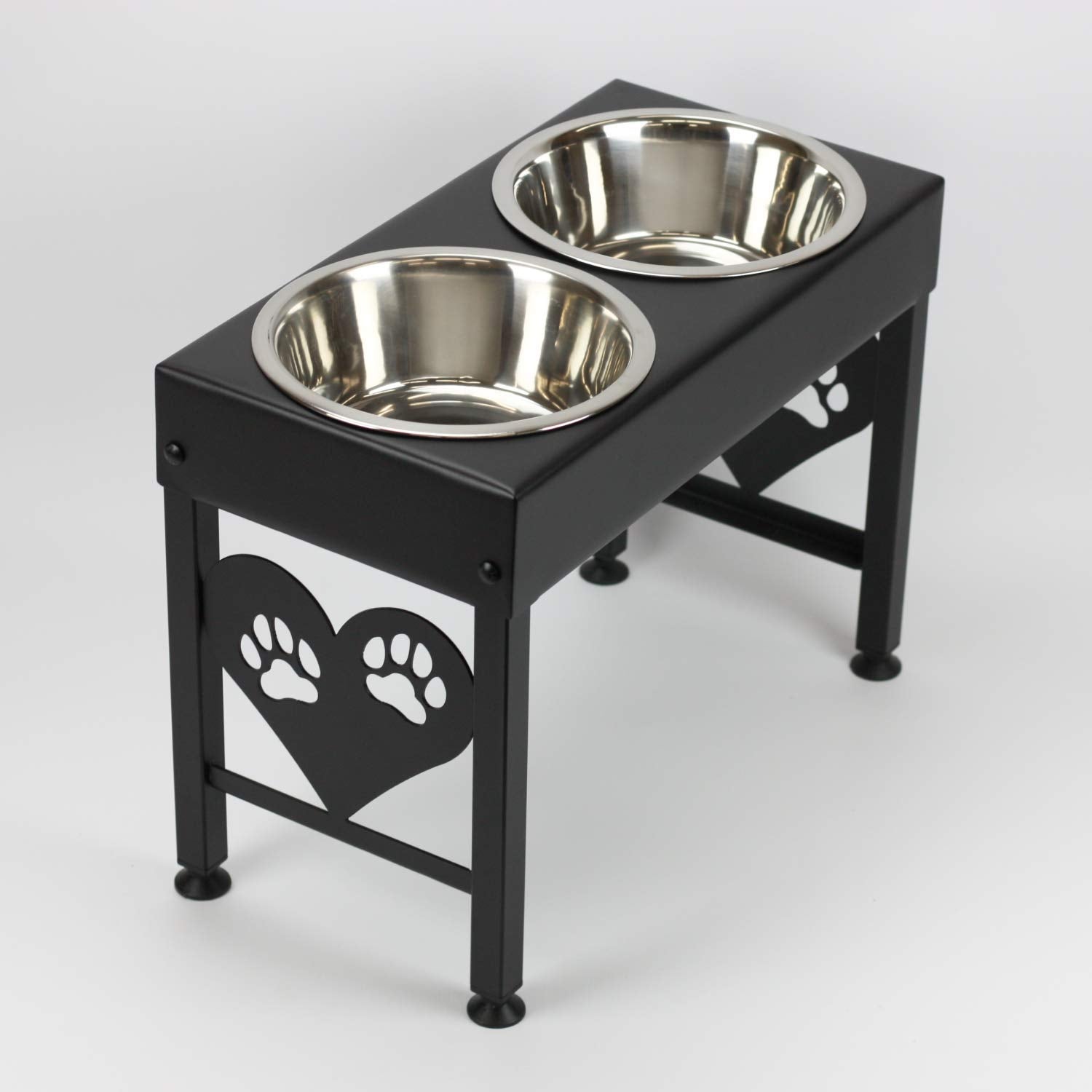 Elevated Dog Bowls Raised Steel Pawprint Feeder Stand Large Breed 16 Inch Tall Double Three Quart