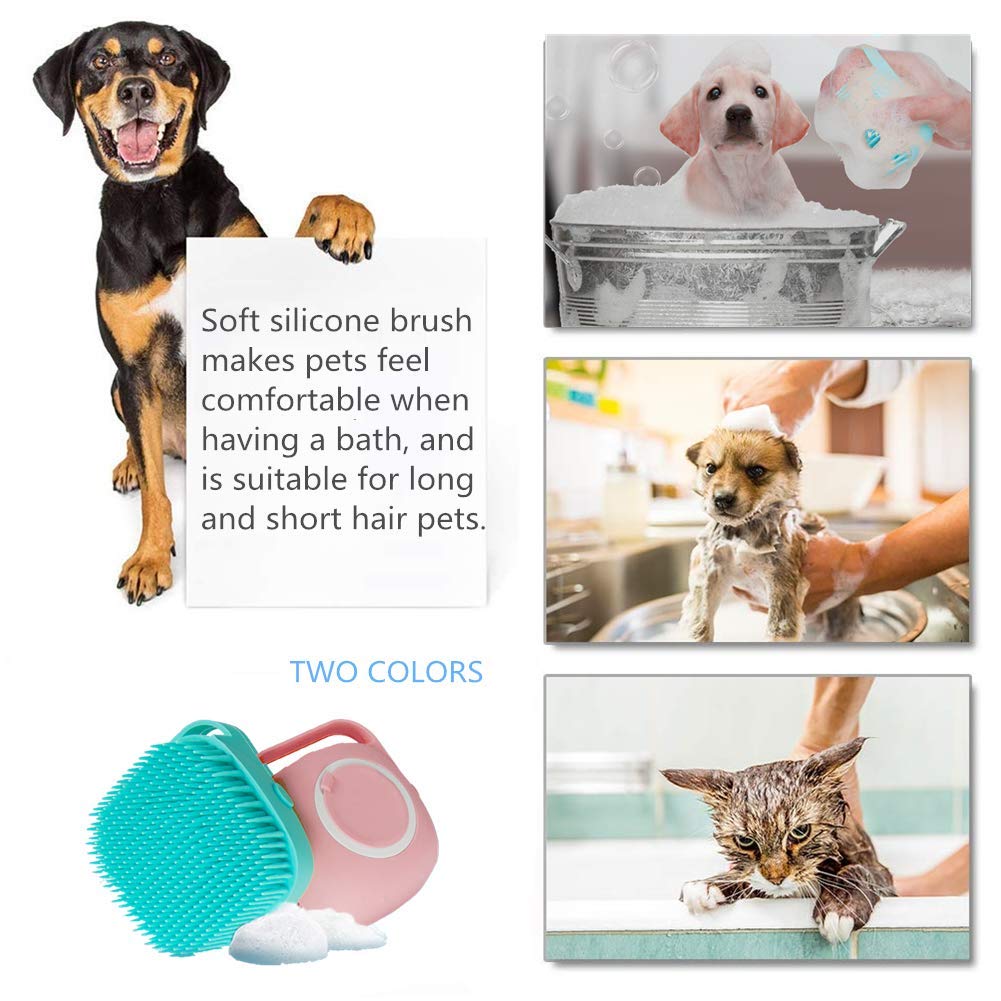 Dog Bath Brush - Misthis Pet Massage Brush Shampoo Dispenser Soft Silicone Brush Rubber Bristle For Dogs And Cats Shower Grooming(Blue)