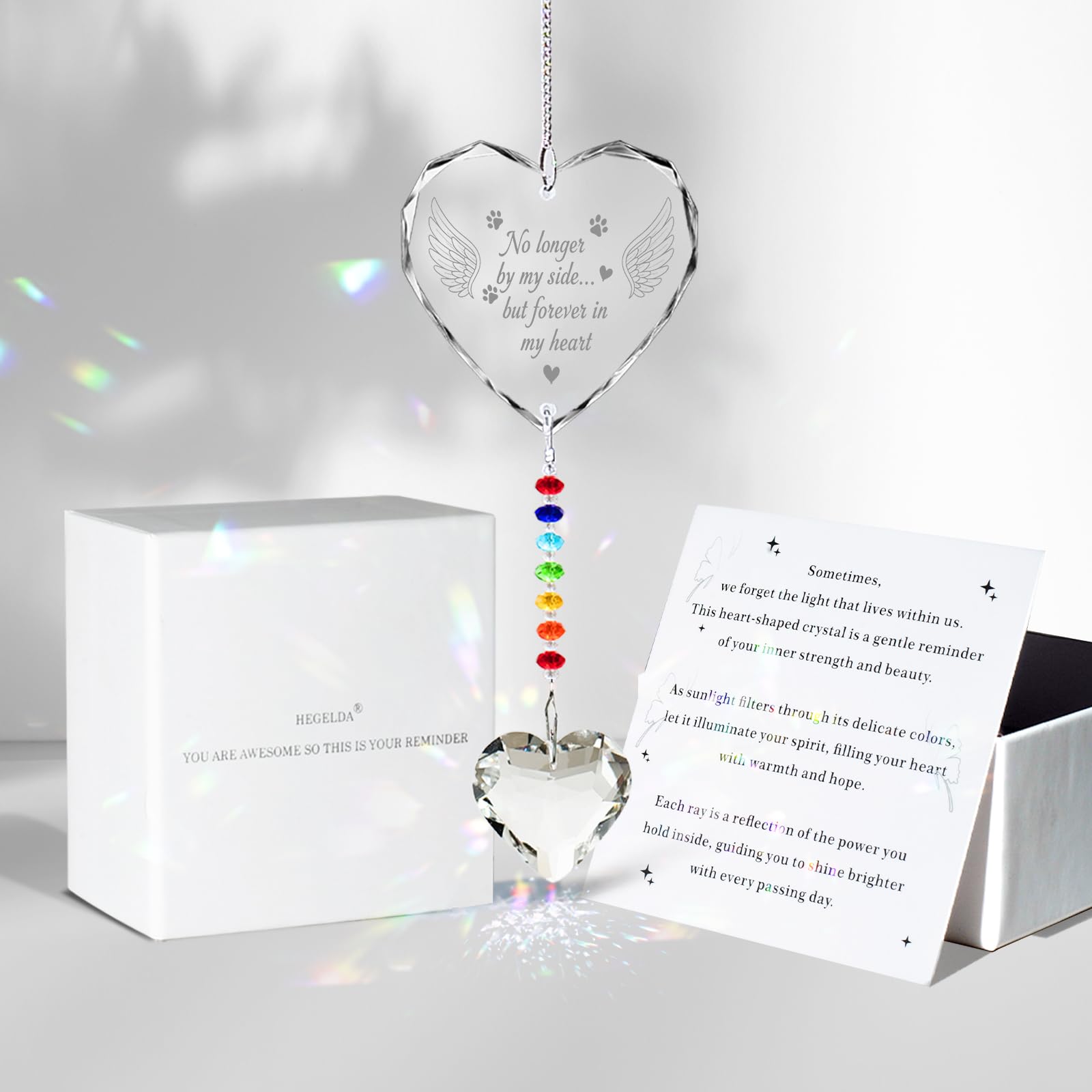 Pet Memorial Gifts for Dogs Cats - No Longer by My Side Crystal Suncatcher with Angel Wings, Pet Loss, Pet Sympathy, Sympathy Gi