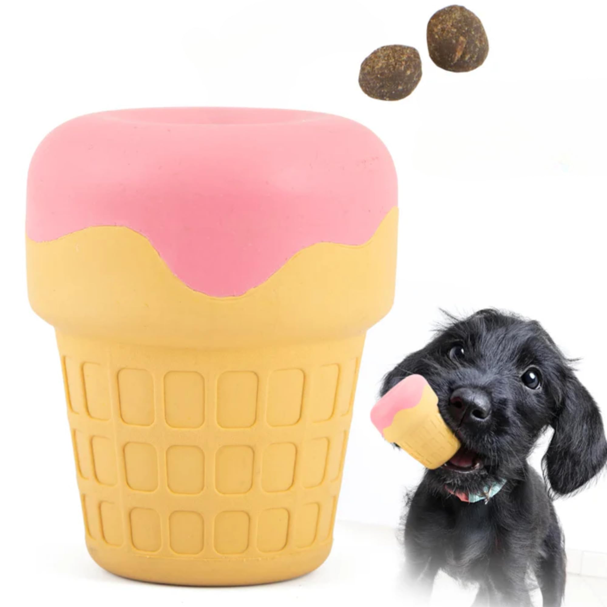Jeffers Pet Natural Rubber Dog Chew Toy - Ice Cream Cone, Medium - Treat Dispensing, Vanilla Scent, Durable, Non-Toxic, Dishwash