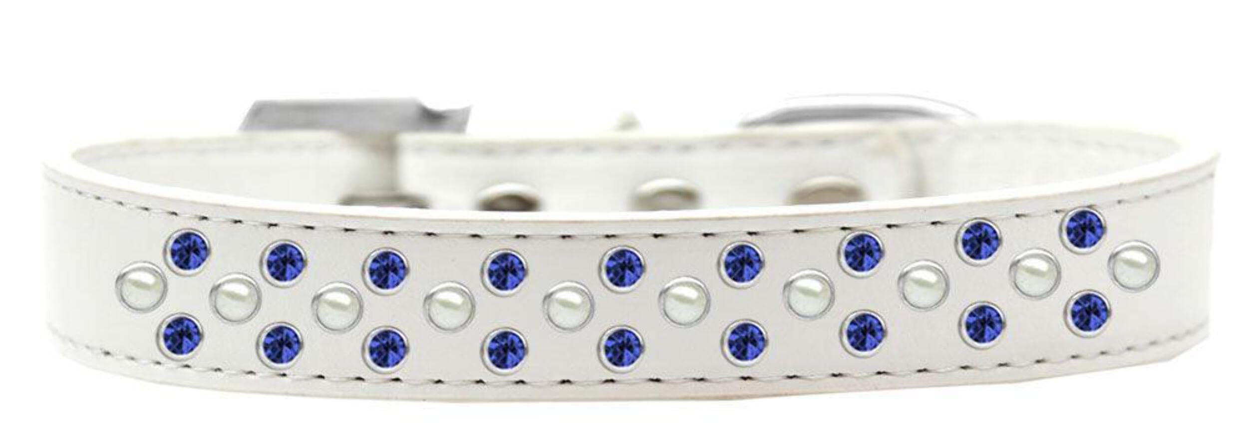 Mirage Pet Products Sprinkles Dog Collar with Pearl and Blue Crystals, Size 16, White