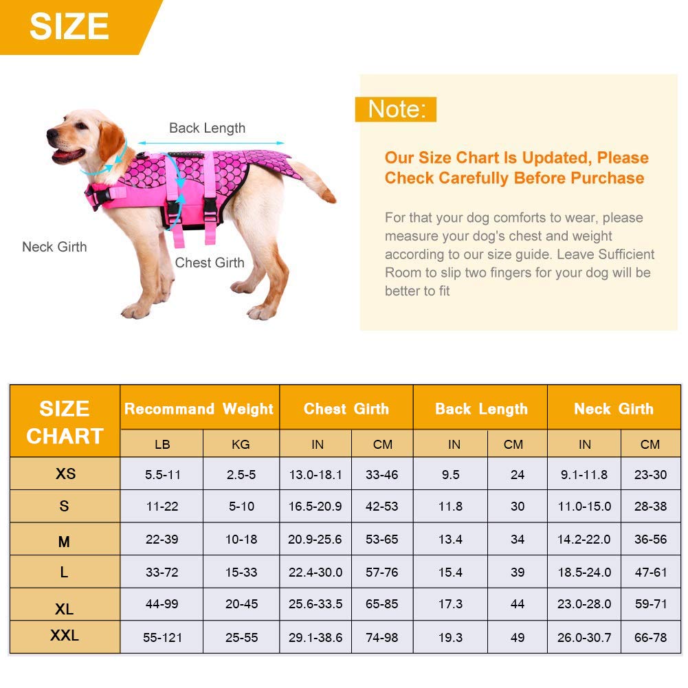 Queenmore Dog Life Jacket Ripstop Shark Dog Safety Vest Adjustable Preserver With High Buoyancy And Durable Rescue Handle For Small,Medium,Large Dogs, Pink Fish Medium