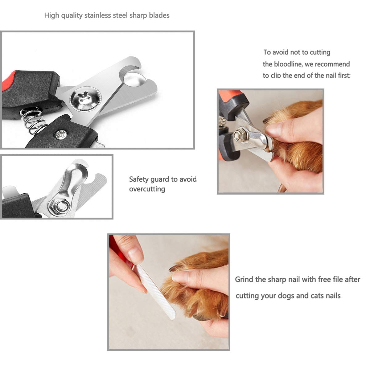 Ldjzon Pet Nail Clippers And Trimmers Set Safety Guard To Avoid Over Cutting Razor Sharp Blades Grooming Tool For All Small Large Dog Cat Red