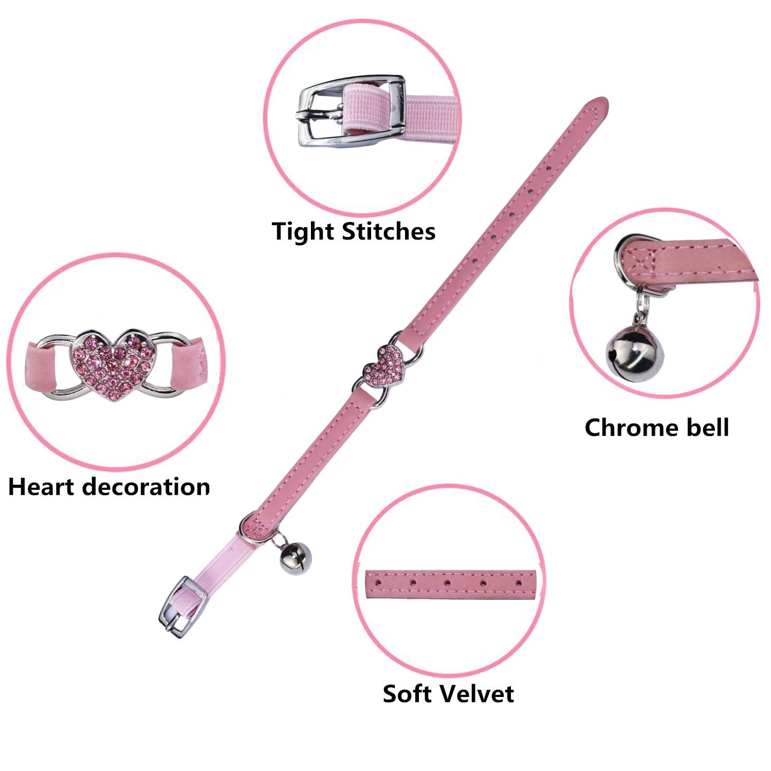 Wdpaws Heart Bling Cat Collar With Safety Belt And Bell Adjustable 8-10 Inches For Kitten Cats (Black+Pink)