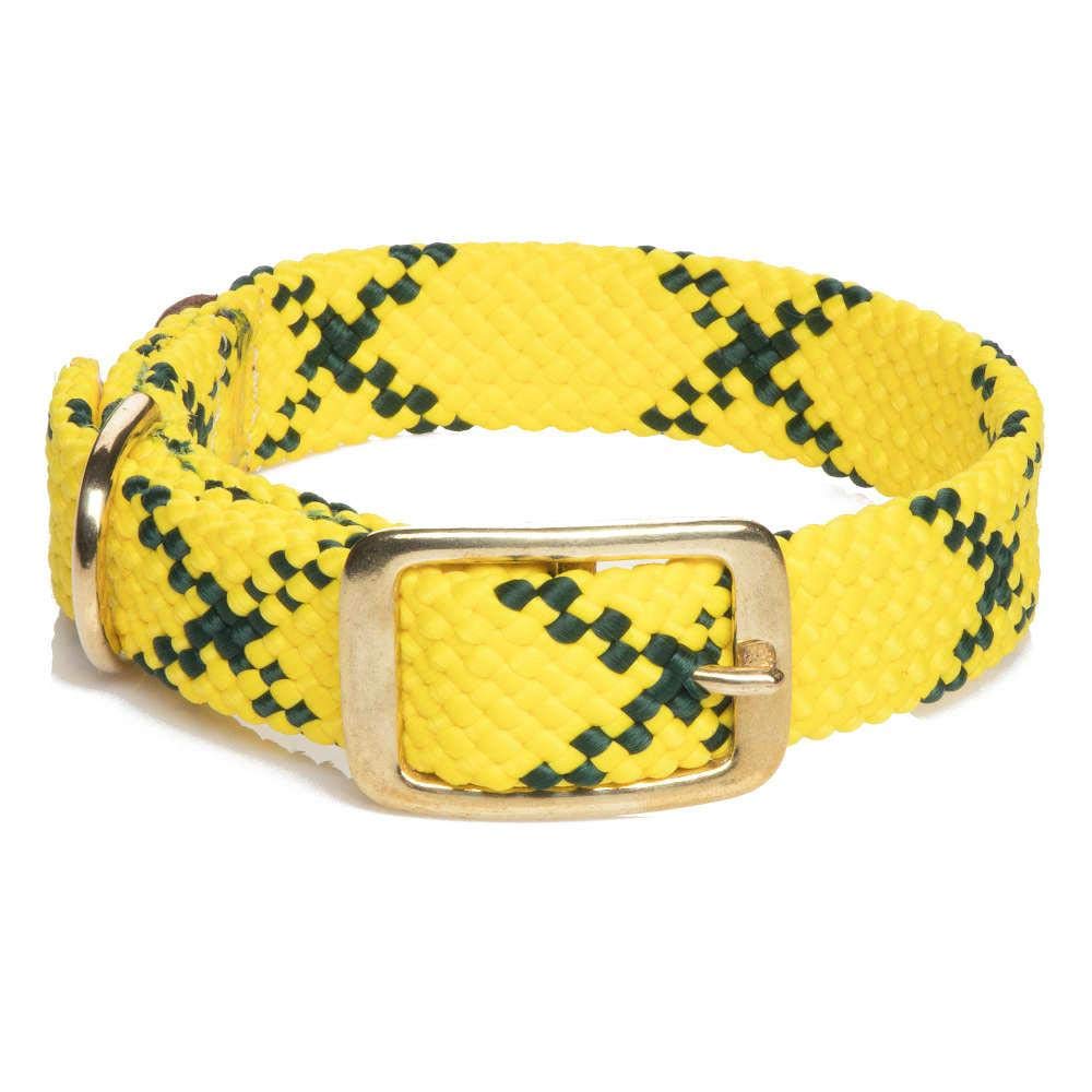Mendota Pet Double Braid Collar - Brass - Dog Collar - Made In The Usa - Hi-Viz Yellow, 1 In X 18 In Standard